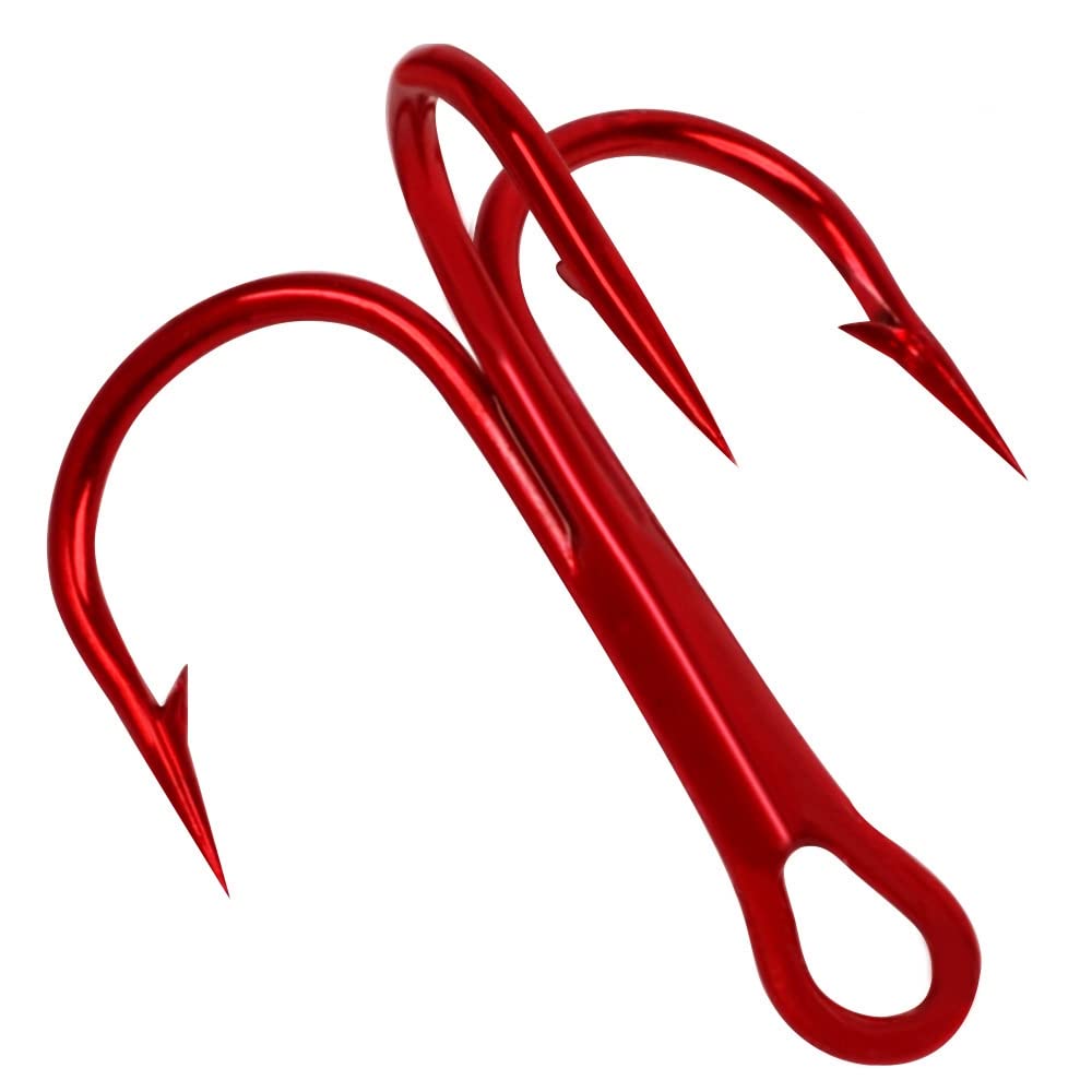 Conskyee 100pcs Fishing Treble Hooks Size 2 4 6 8 - High Carbon Steel Triple Barbed Fish Hooks for Bass, Trout & Saltwater Fishing (Red) - Perfect for Freshwater & Saltwater Angling, Ice Fishing & Tackle Box