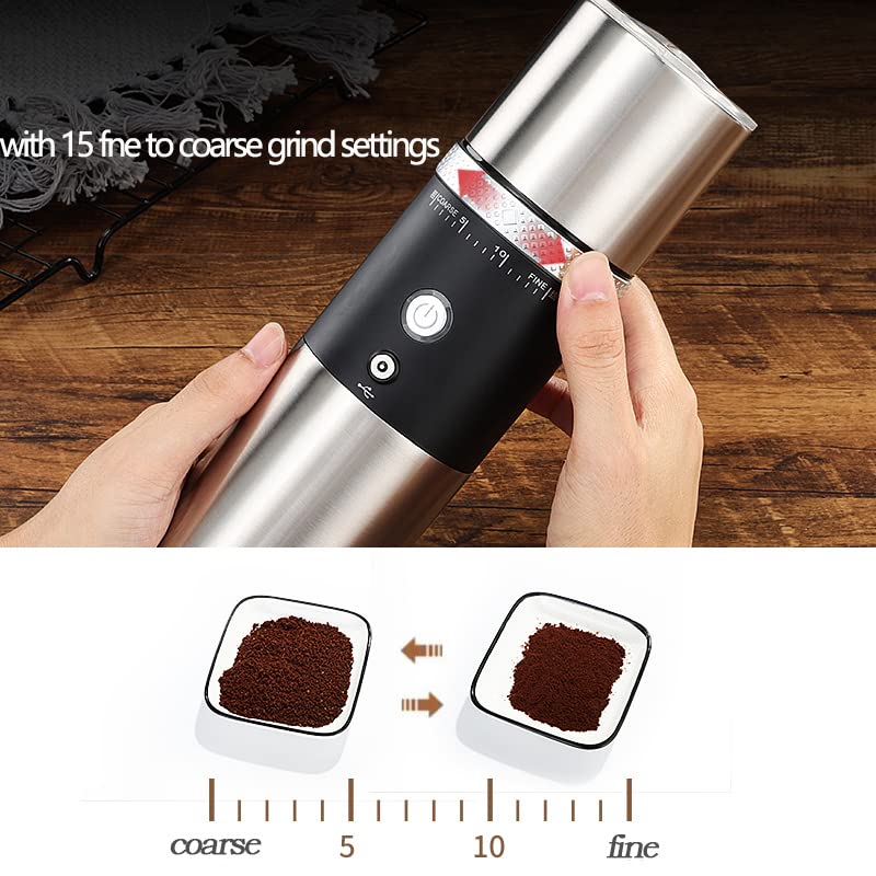 Toycol Electric Burr Coffee Grinder - Portable USB Rechargeable Espresso Bean Grinder with 15 Adjustable Settings, Cordless Travel Coffee Maker for Home, Office & Car Use (Black) | Perfect for Fresh Ground Coffee Anywhere