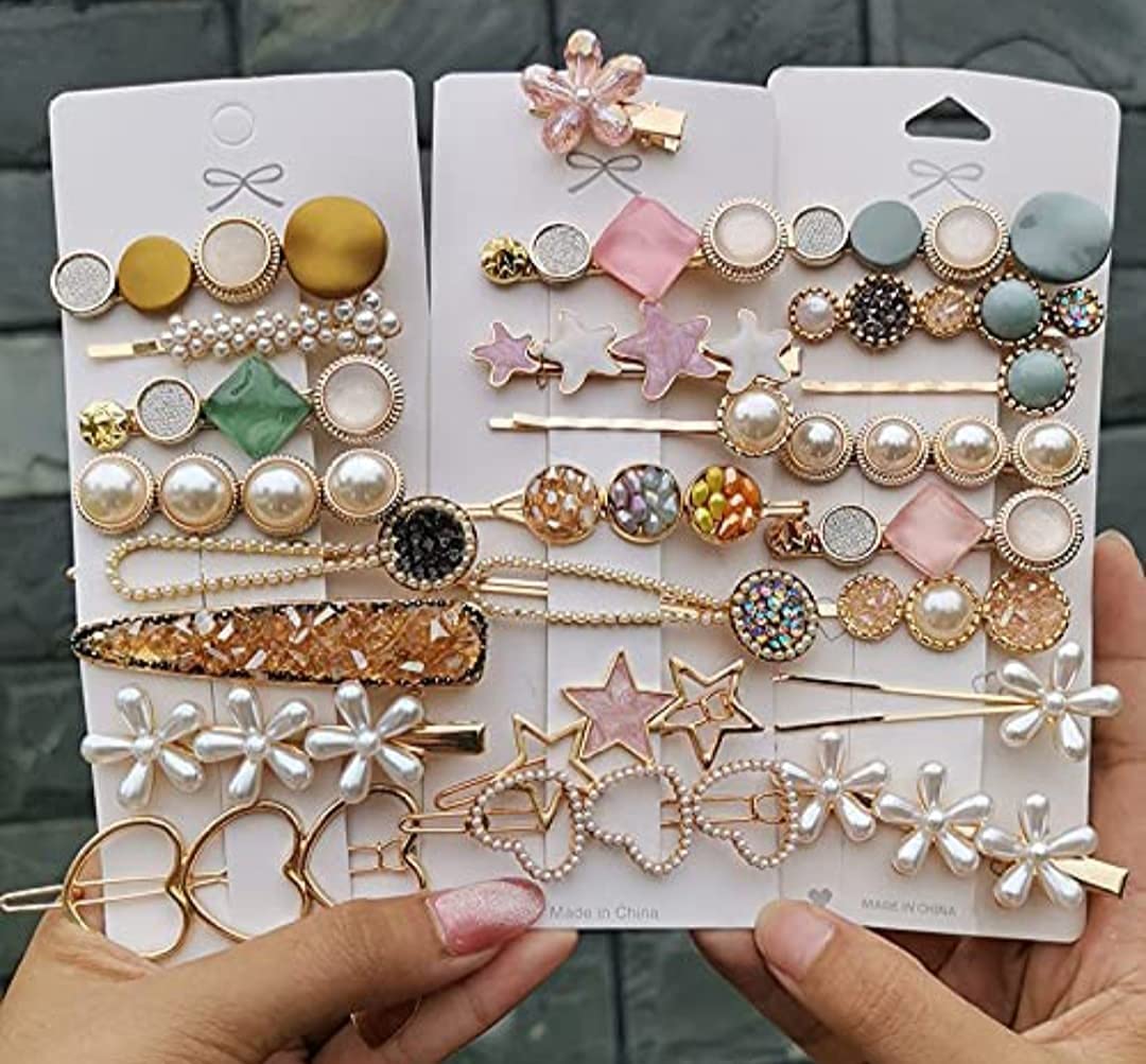 Sonpal 8-Pack Geometric Hollow Metal Hair Clips for Women - Korean Style Barrettes with Pearl Accents, Hairpins & Clamps (Crown Design) - Perfect for School, Work, Parties & Everyday Styling