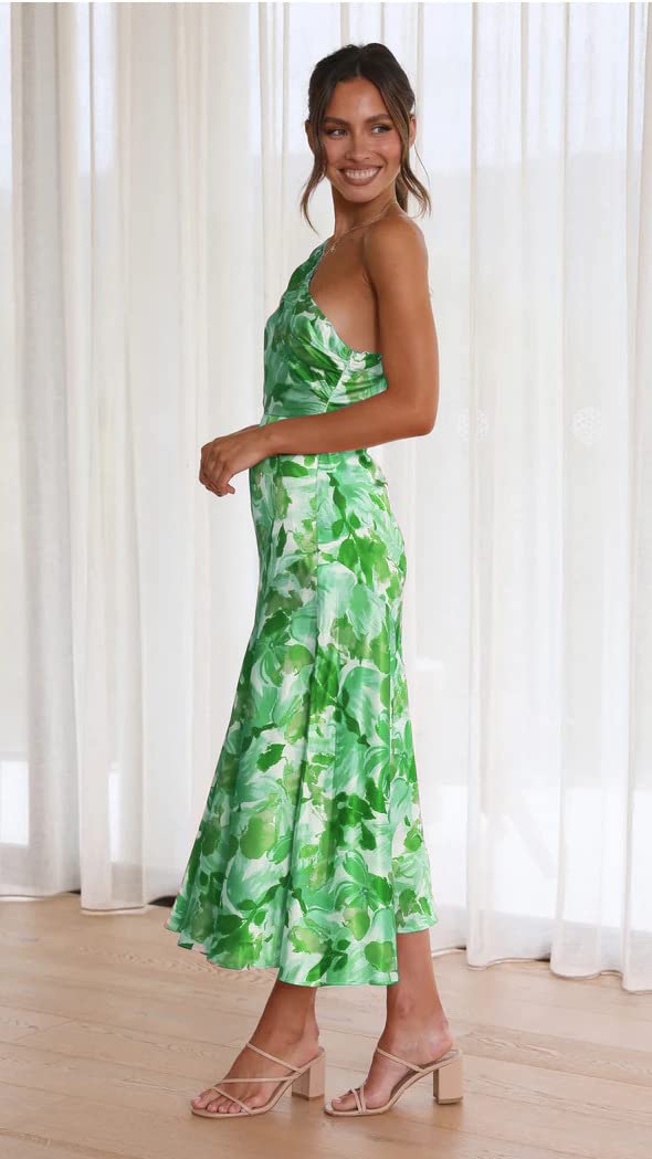 iXubem Women's Floral One Shoulder Spaghetti Strap Sexy Bodycon Dress - Elegant Wedding Guest & Cocktail Party Midi Dress for Evening Events, Date Nights & Special Occasions