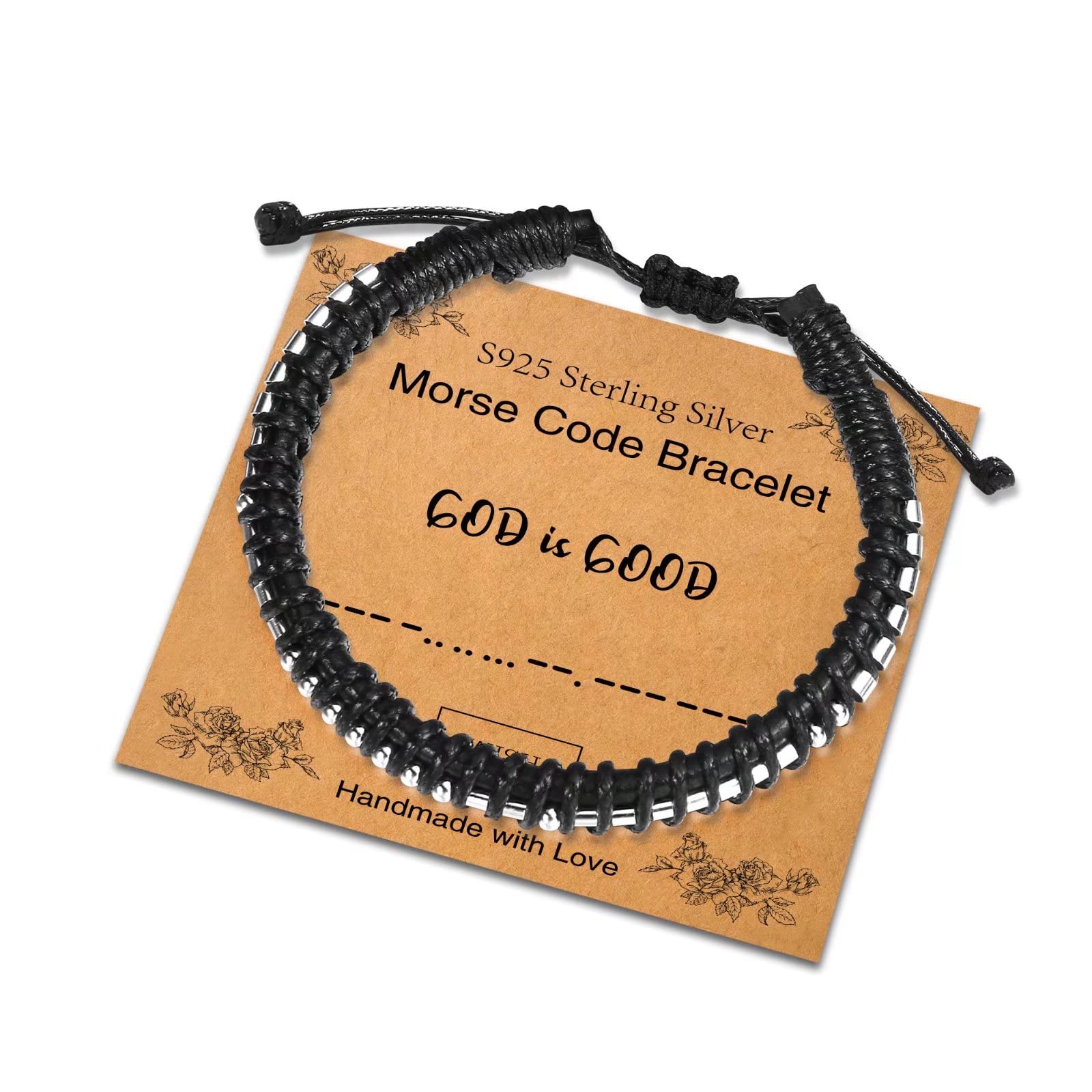 Sterling Silver Morse Code Bracelet for Women & Men - Adjustable Leather Bracelet with Inspirational Message - Unique Friendship & Birthday Gift Jewelry for Her & Him - Perfect for Everyday Wear, Special Occasions & Meaningful Gifts
