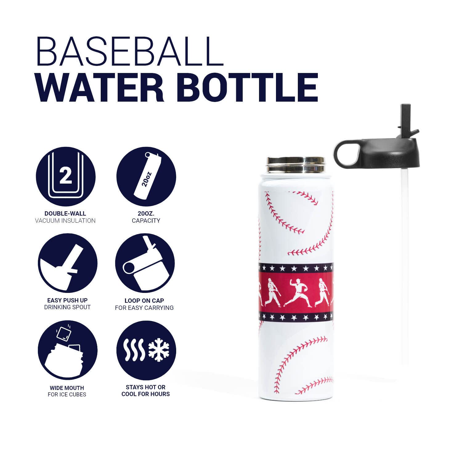 Premium USA Baseball Water Bottle - Durable & Leak-Proof Sports Hydration for Baseball Games, Practice & Outdoor Activities