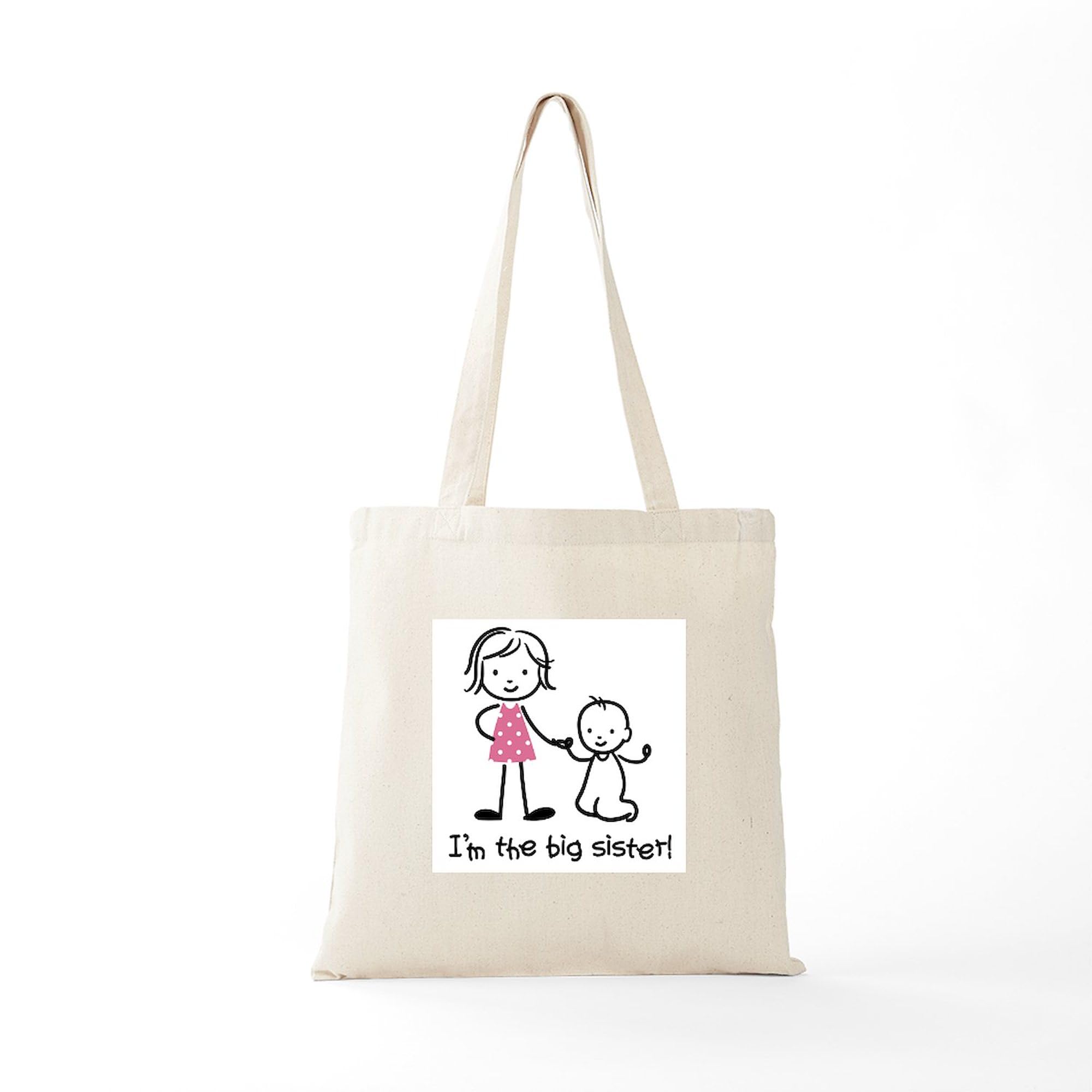 Big Sister Stick People Tote Bag - Natural Canvas Reusable Shopping Bag for Women | Eco-Friendly Grocery Tote for Sisters, Beach, Work & Everyday Use