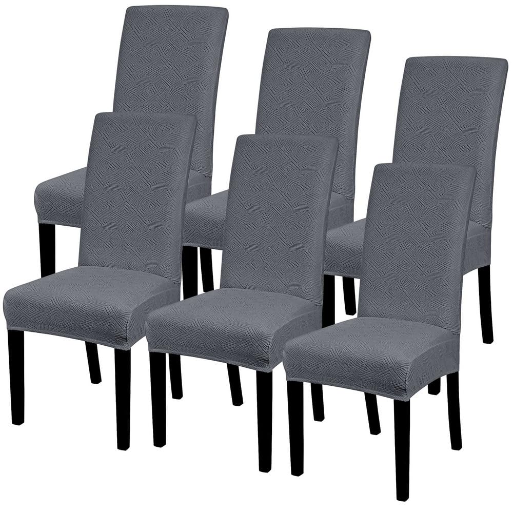 Stretchable Jacquard Dining Room Chair Covers Set of 6 - Washable Parsons Chair Slipcovers, Removable Kitchen Chair Protectors for Home, Hotel & Wedding Ceremony (Grey) - Perfect for Dining Room Decor, Restaurant Seating & Event Furniture Protection