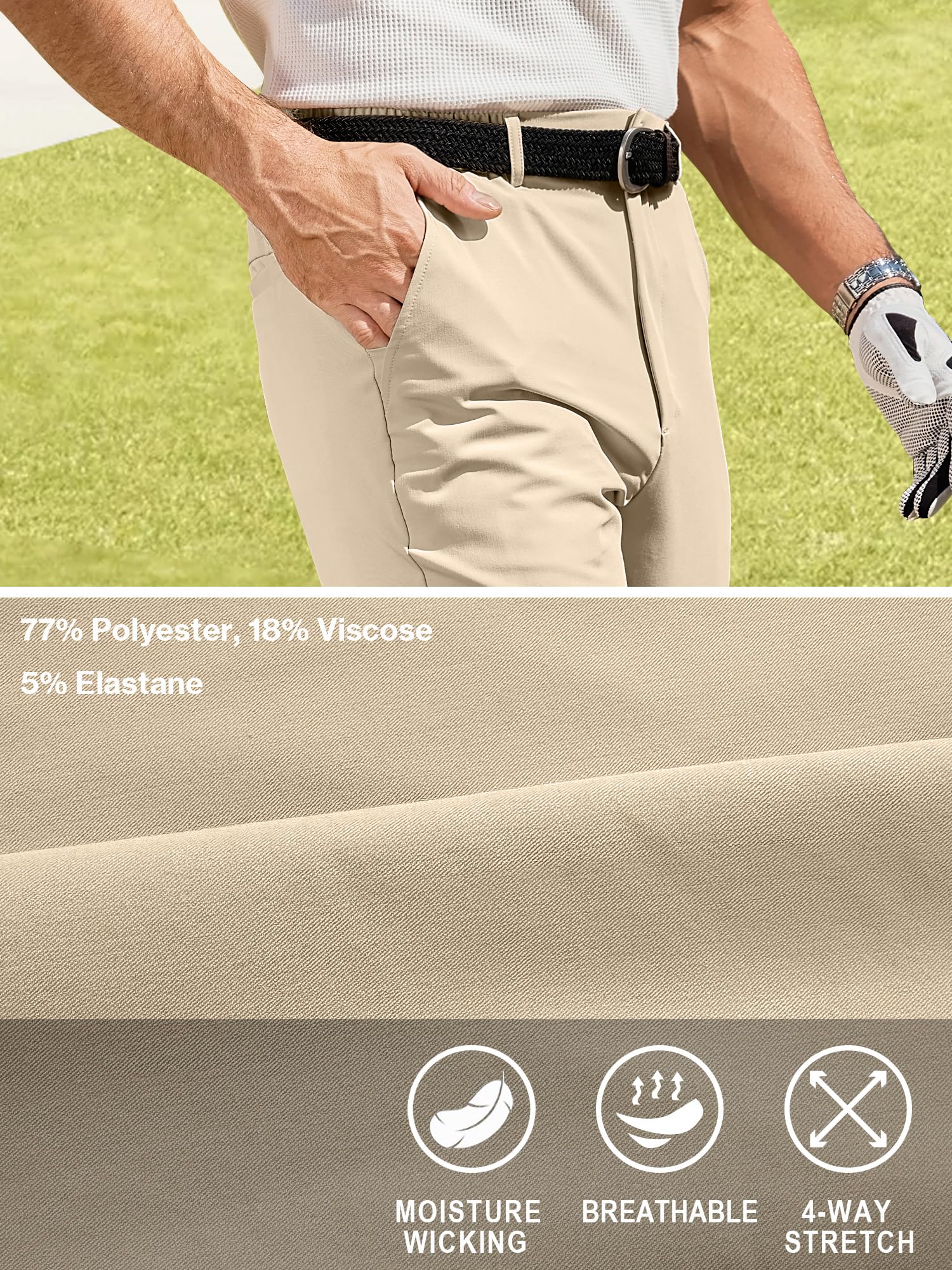 Comdecevis Men's Slim Fit Stretch Dress Pants - Business Casual & Golf Pants with Expandable Waist - Perfect for Office, Weddings & Outdoor Activities
