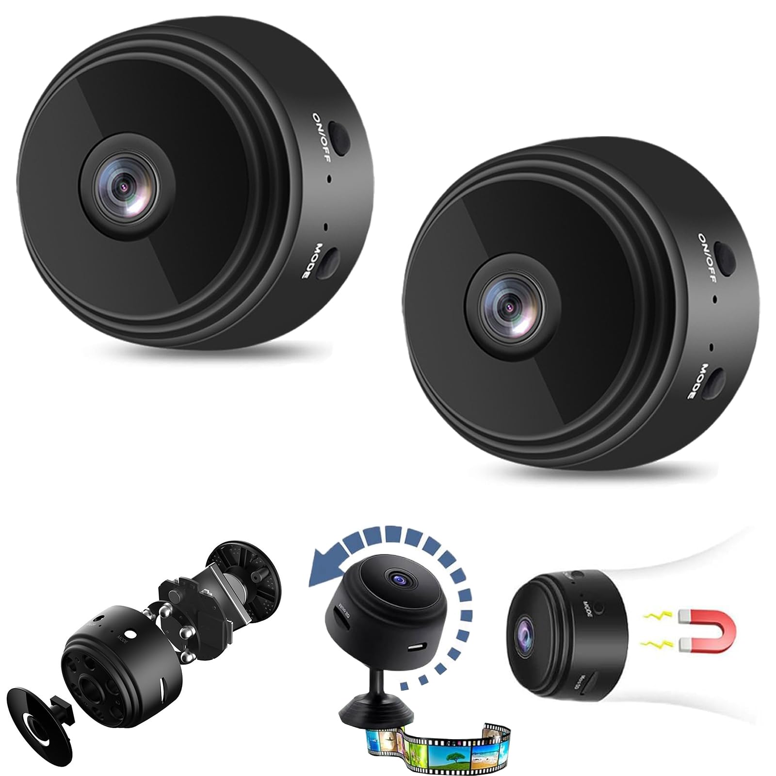 Camtrix Magnetic Mini Security Camera - 1080p HD Wireless, Night Vision, Motion Detection, Covert Camera with App (2PCS) - Ideal for Home, Office, and Indoor Surveillance