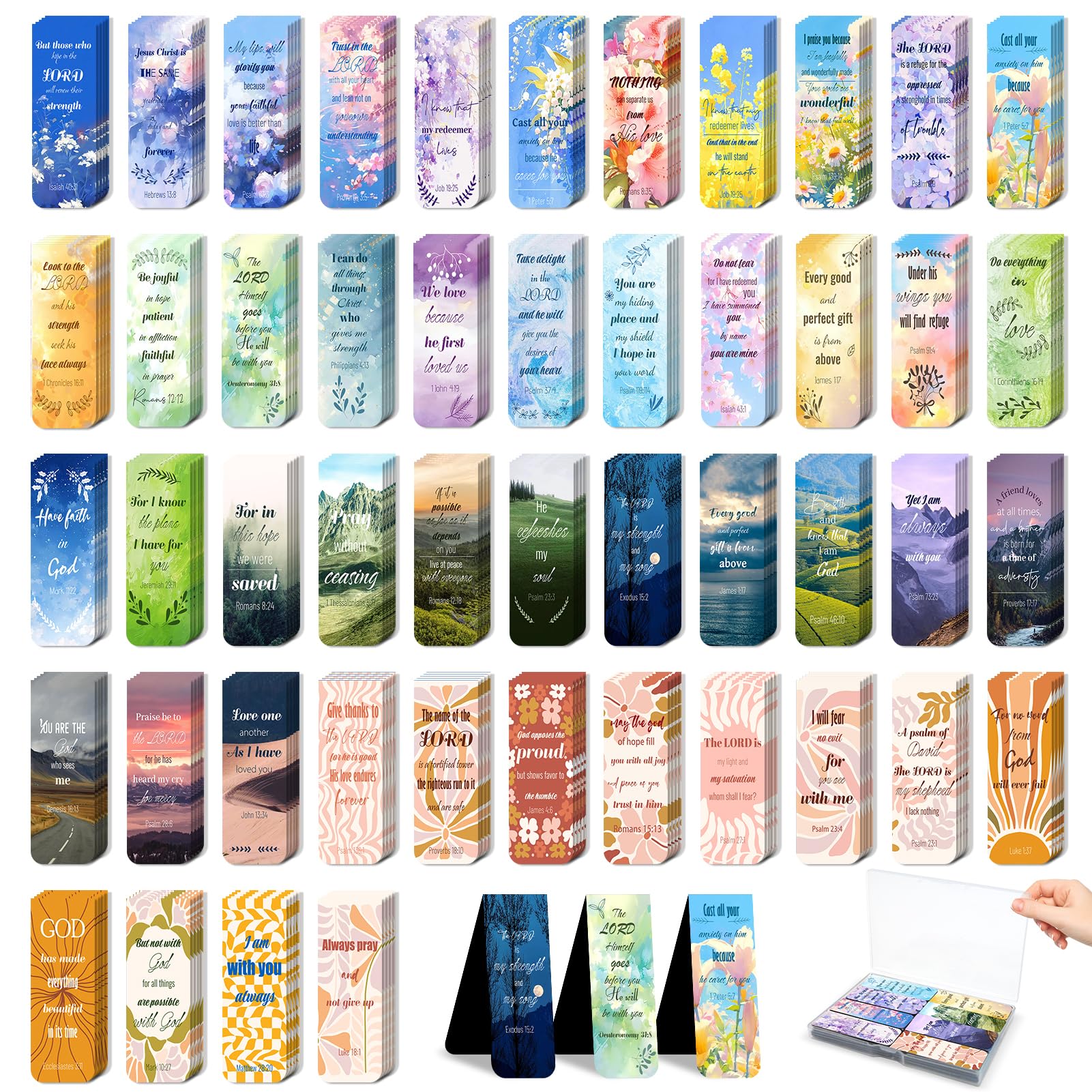 48-Piece Inspirational Bible Verse Magnetic Bookmarks - Christian Scripture Bookmark Set with Gift Box - Religious Motivational Prayer Page Clips for Women & Men - Perfect for Bible Study, Church Gifts & Daily Devotional Reading