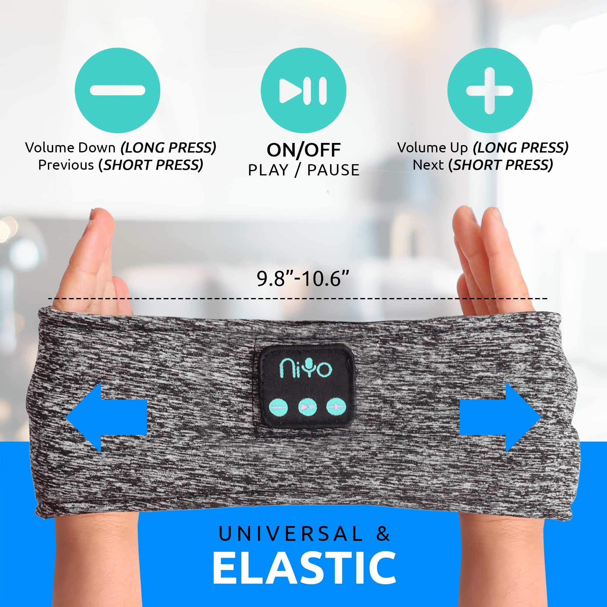 NiYo Sleep Headband with Built-In Bluetooth Headphones & Mic - Wireless Sleeping Headphones for Kids, Teens & Adults | Comfortable Small Size for Side Sleepers | Perfect for Nighttime Relaxation, Meditation & Travel