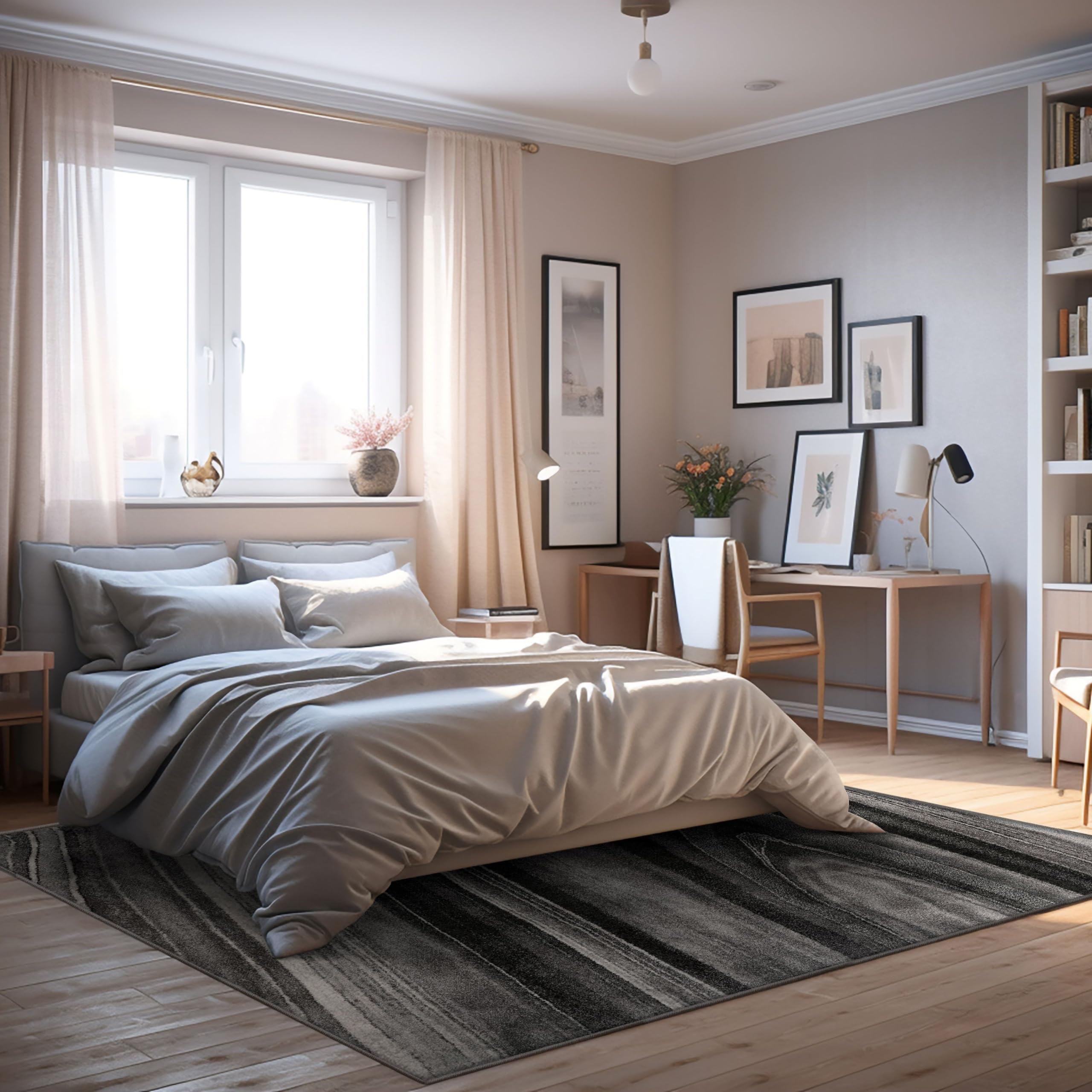 Premium New Zealand Wool Contemporary Scandinavian Style Grey & Black Indoor Area Rug - 6' x 9' Soft Plush Carpet for Living Room, Bedroom, Dining Room & Kitchen | Cozy Home Decor & Floor Protection
