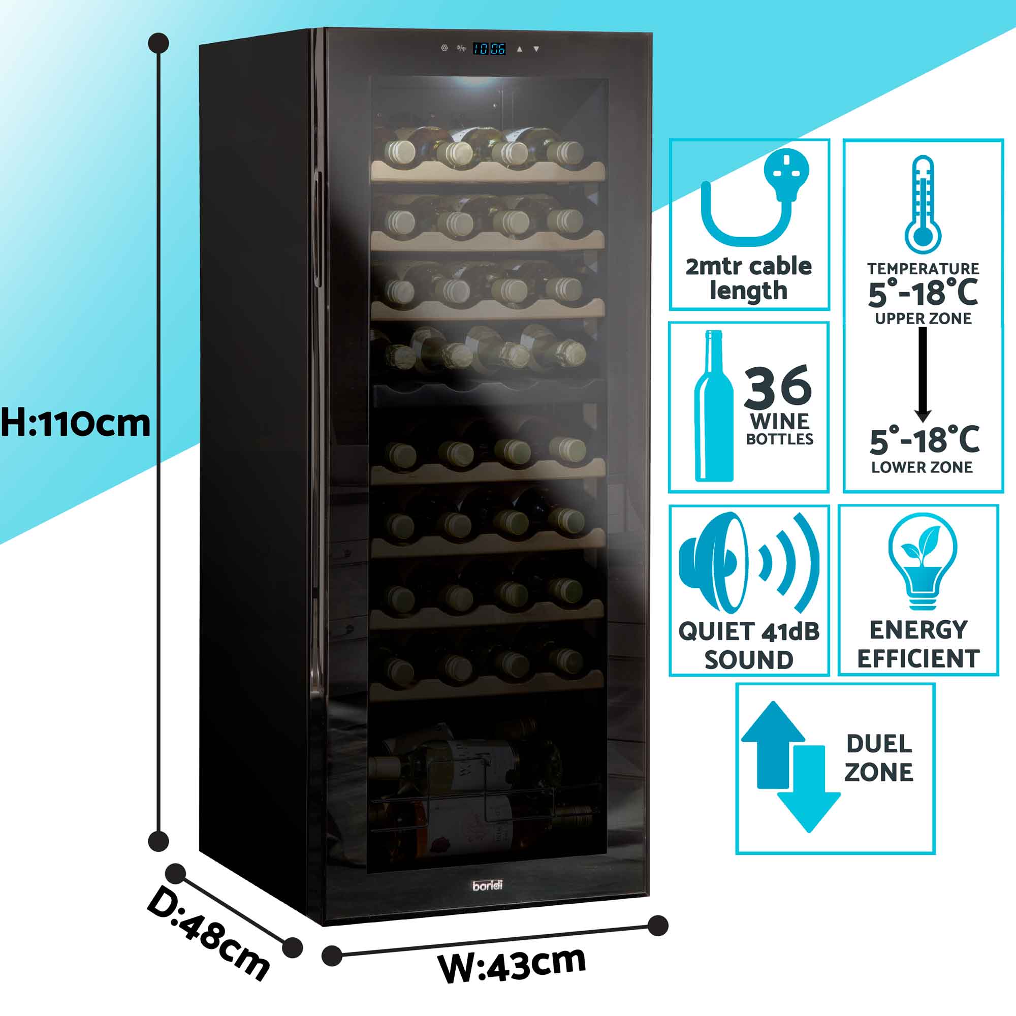 36 Bottle Dual Zone Wine Cooler Refrigerator with Touch Controls & Wooden Shelves - Perfect for Home, Office, or Restaurant Wine Storage and Display