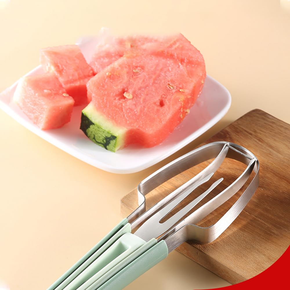 2024 Upgraded 3-in-1 Stainless Steel Watermelon Slicer & Fruit Cutter - Multi-Functional Kitchen Tool for Watermelons, Melons & Pineapples - Perfect for BBQs, Picnics & Summer Parties (1PC)