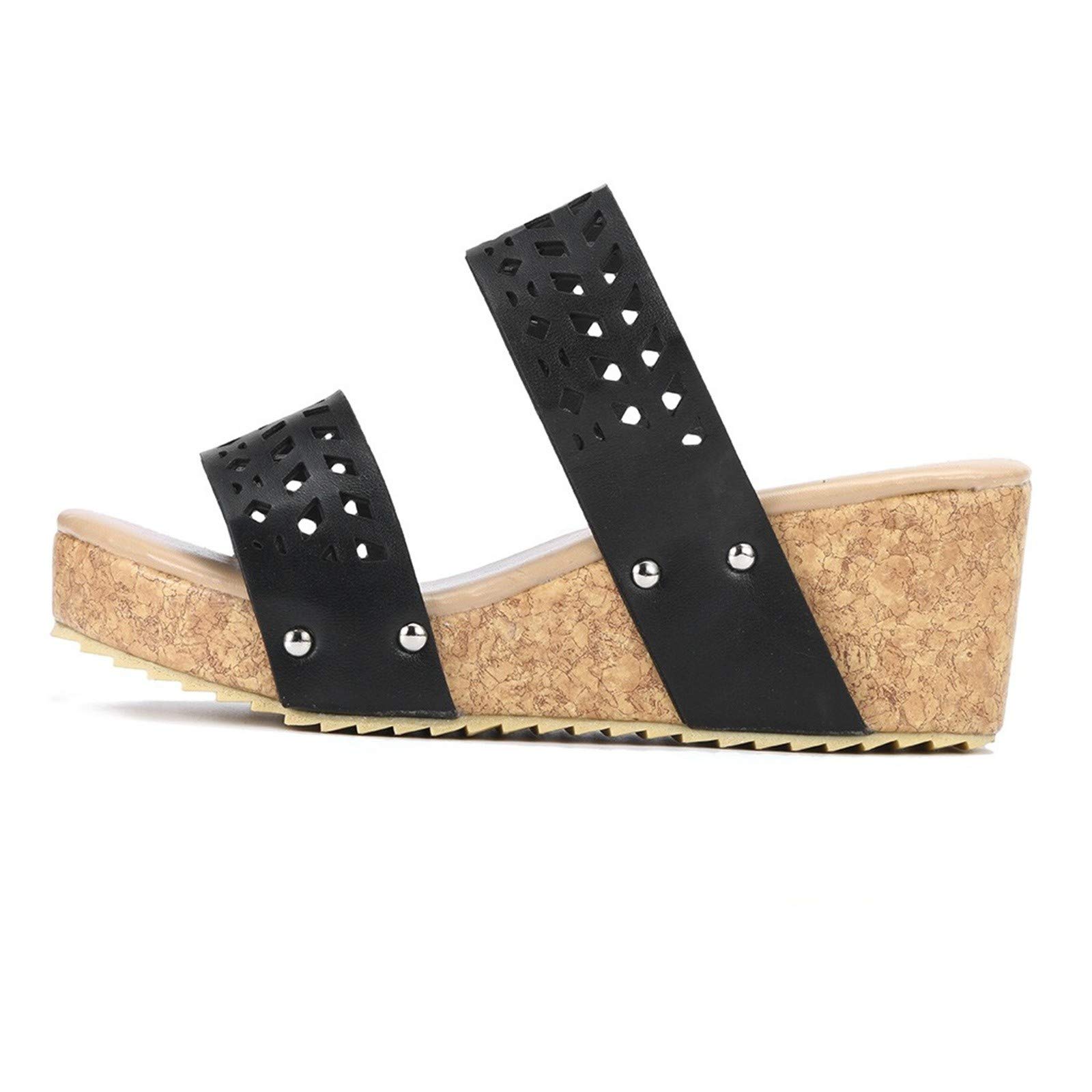Women's Cork Wedge Sandals - Breathable Open Toe Platform Slides with Hollow Out Design | Summer Casual Slippers for Beach, Vacation & Everyday Wear