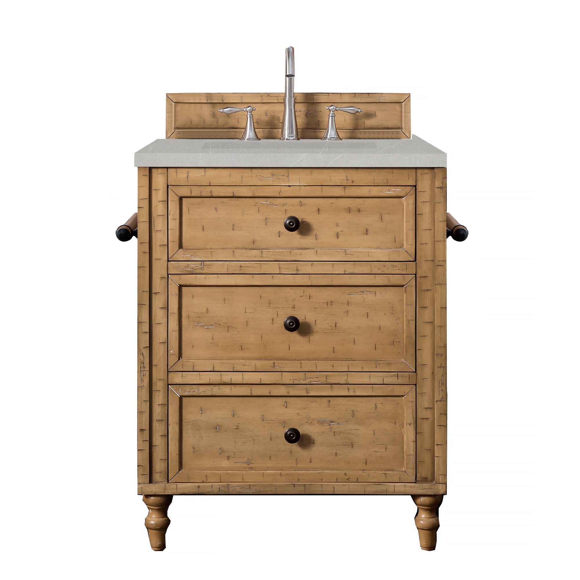 Copper Cove 26 Inch Single Bathroom Vanity Cabinet with Driftwood Patina Finish & 3CM Eternal Serena Quartz Countertop - Perfect for Modern Farmhouse, Coastal, or Rustic Bathroom Decor