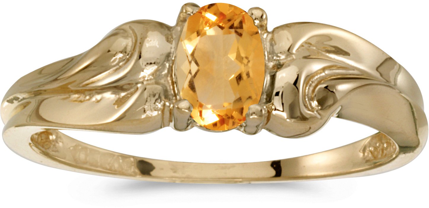 10K Yellow Gold Oval Citrine and Diamond Ring for Women - Elegant Birthstone Jewelry Gift for Anniversary, Engagement, or Special Occasions