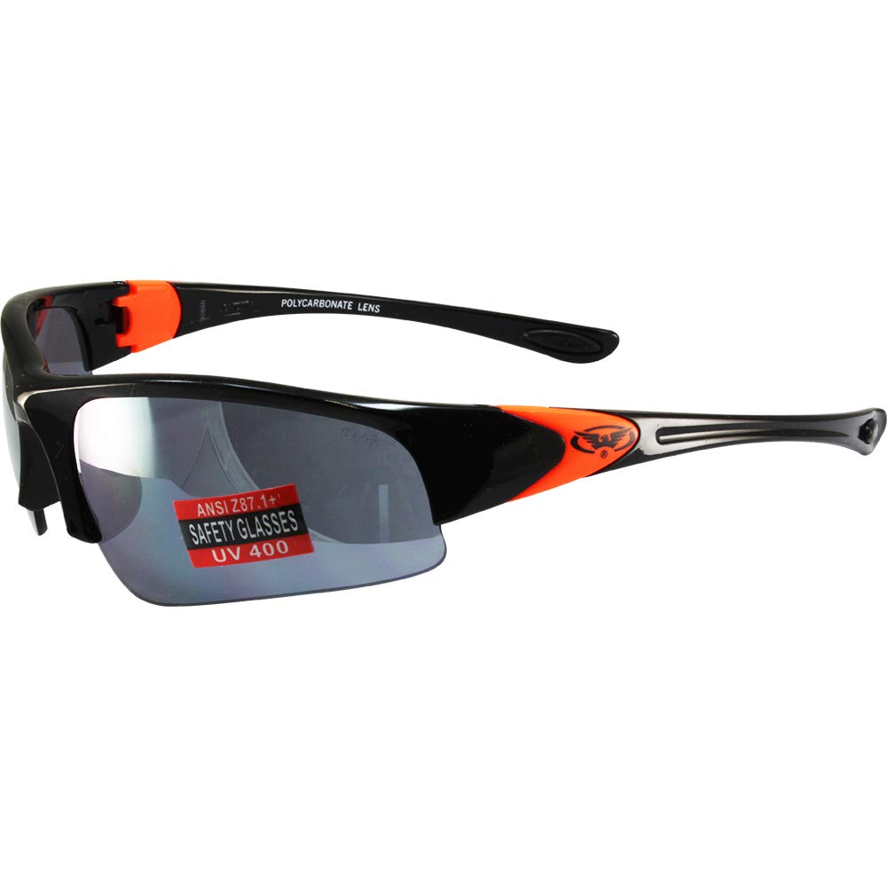 Global Vision Cool Breeze 3 Sunglasses - Black & Neon Orange Frames with Mirror Lenses | ANSI Z87.1+ Certified | UV Protection for Outdoor Sports, Driving & Summer Activities