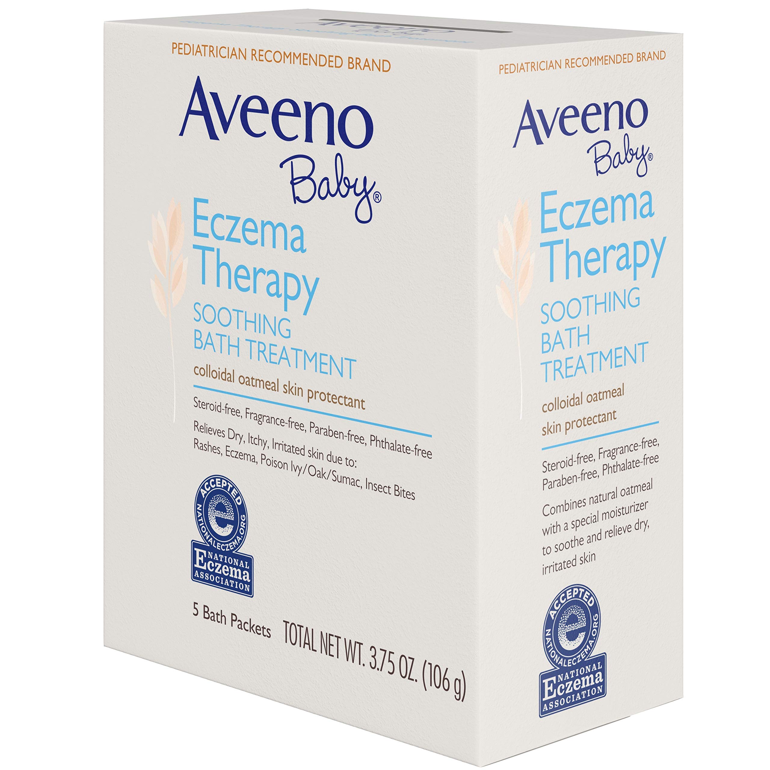 Aveeno Baby Eczema Therapy Moisturizing Soothing Bath Treatment for Babies - 5 Count Pack - Gentle Relief for Dry, Itchy Skin - Perfect for Nighttime Baths & Sensitive Skin Care