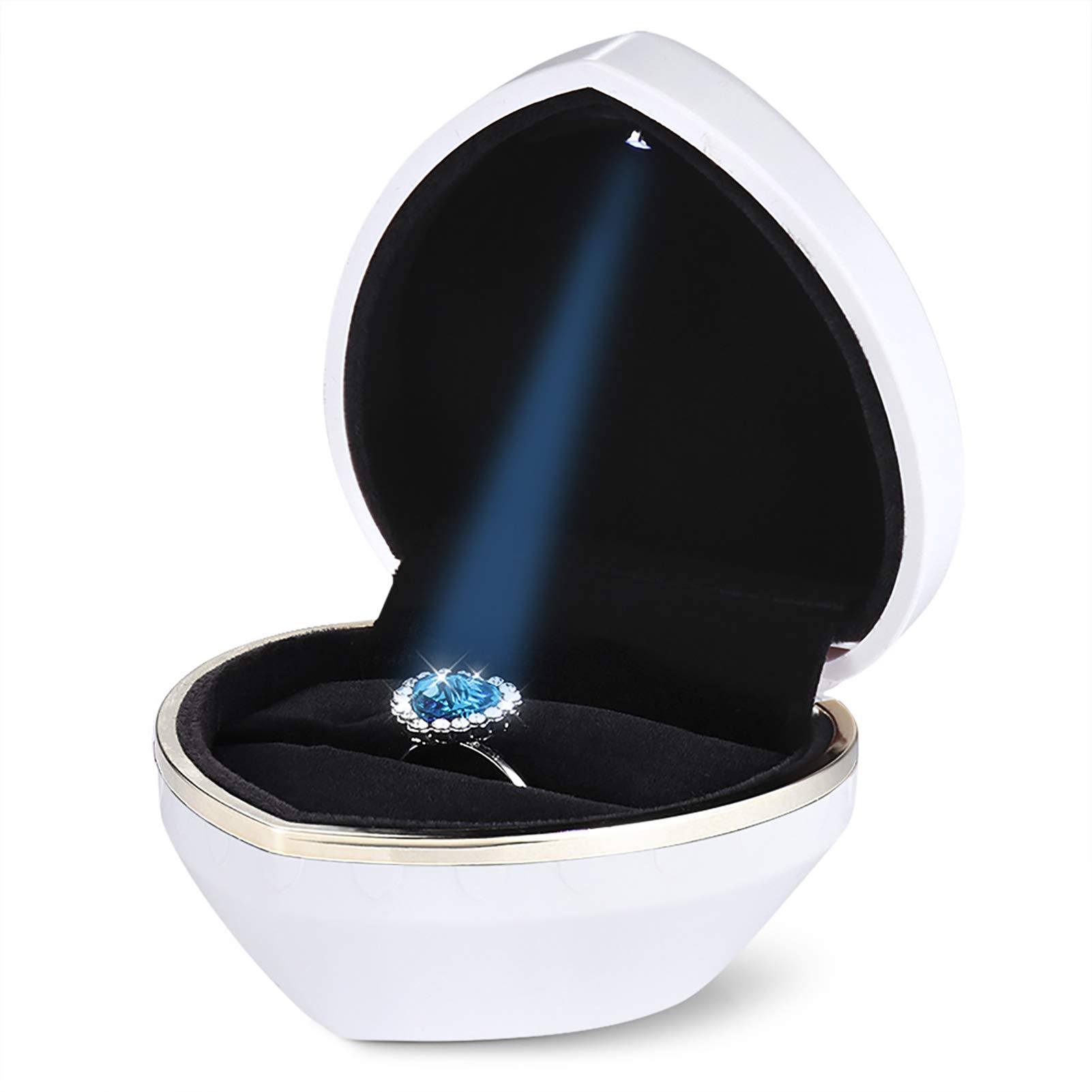 LED Heart Shaped Jewelry Gift Box - Elegant Velvet Ring Display Case with Lights for Diamond Engagement Rings, Wedding & Valentine's Gifts (White) - Perfect for Proposals, Anniversary Surprises & Romantic Gift Presentations