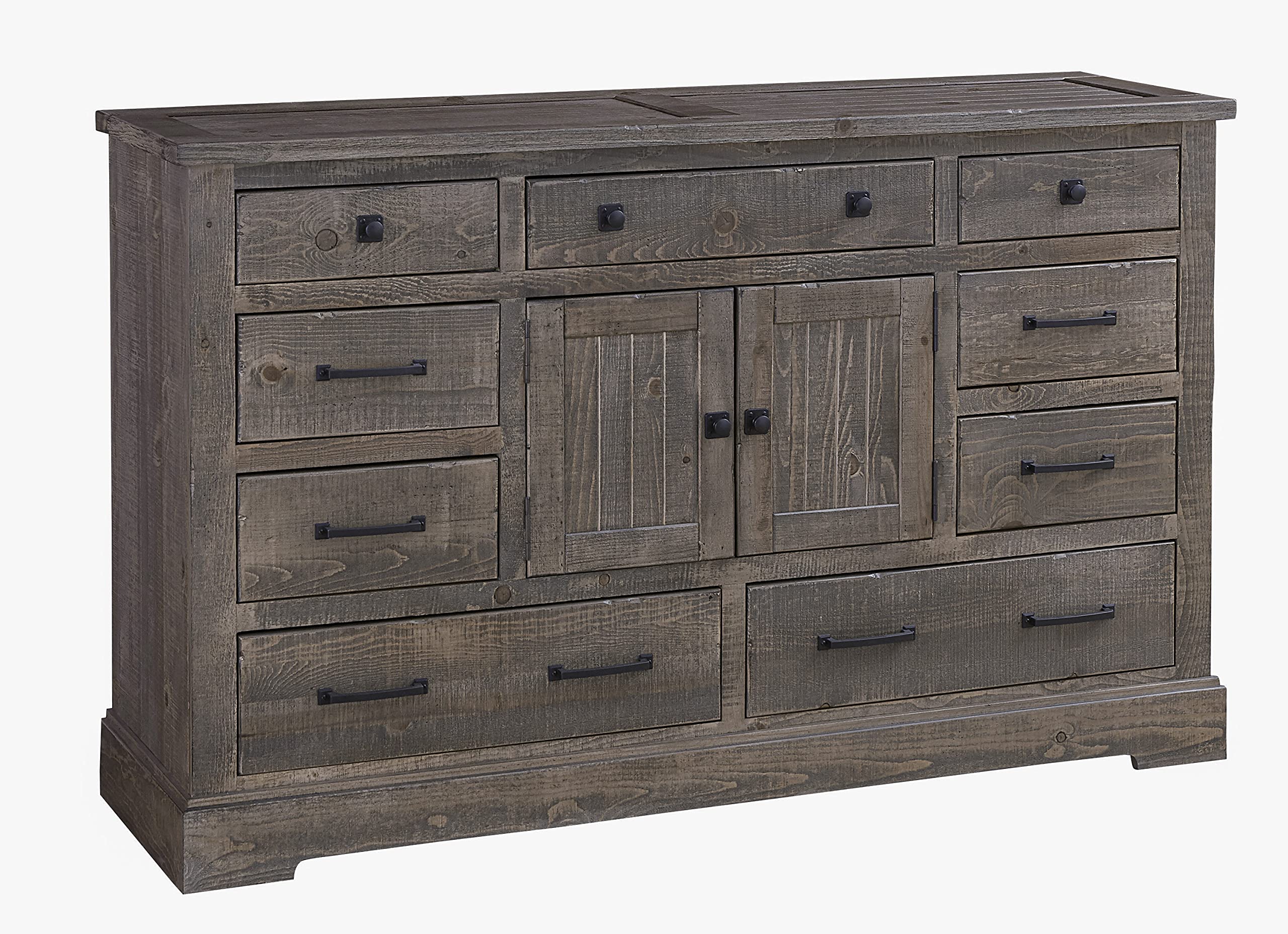 Progressive Furniture Meadow Door Dresser 66 Inch Wide Weathered Gray Finish - Modern Farmhouse Bedroom Dresser with 6 Drawers for Storage, Perfect for Master Bedroom, Guest Room or Nursery Organization