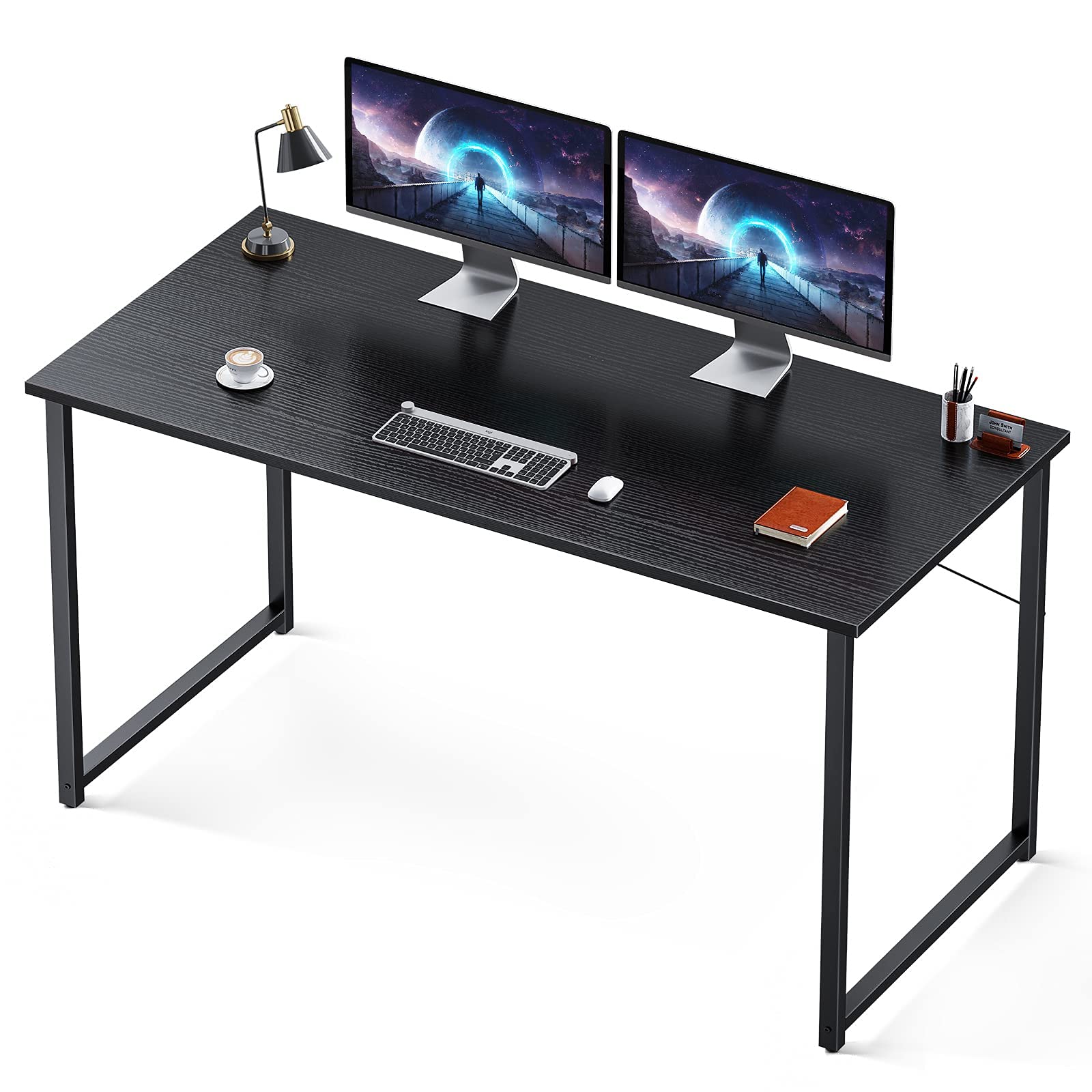Coleshome 55 Inch Modern Simple Computer Desk - Black Home Office Desk for Work, Study & Writing | Perfect for Small Spaces & Student Dorm Rooms
