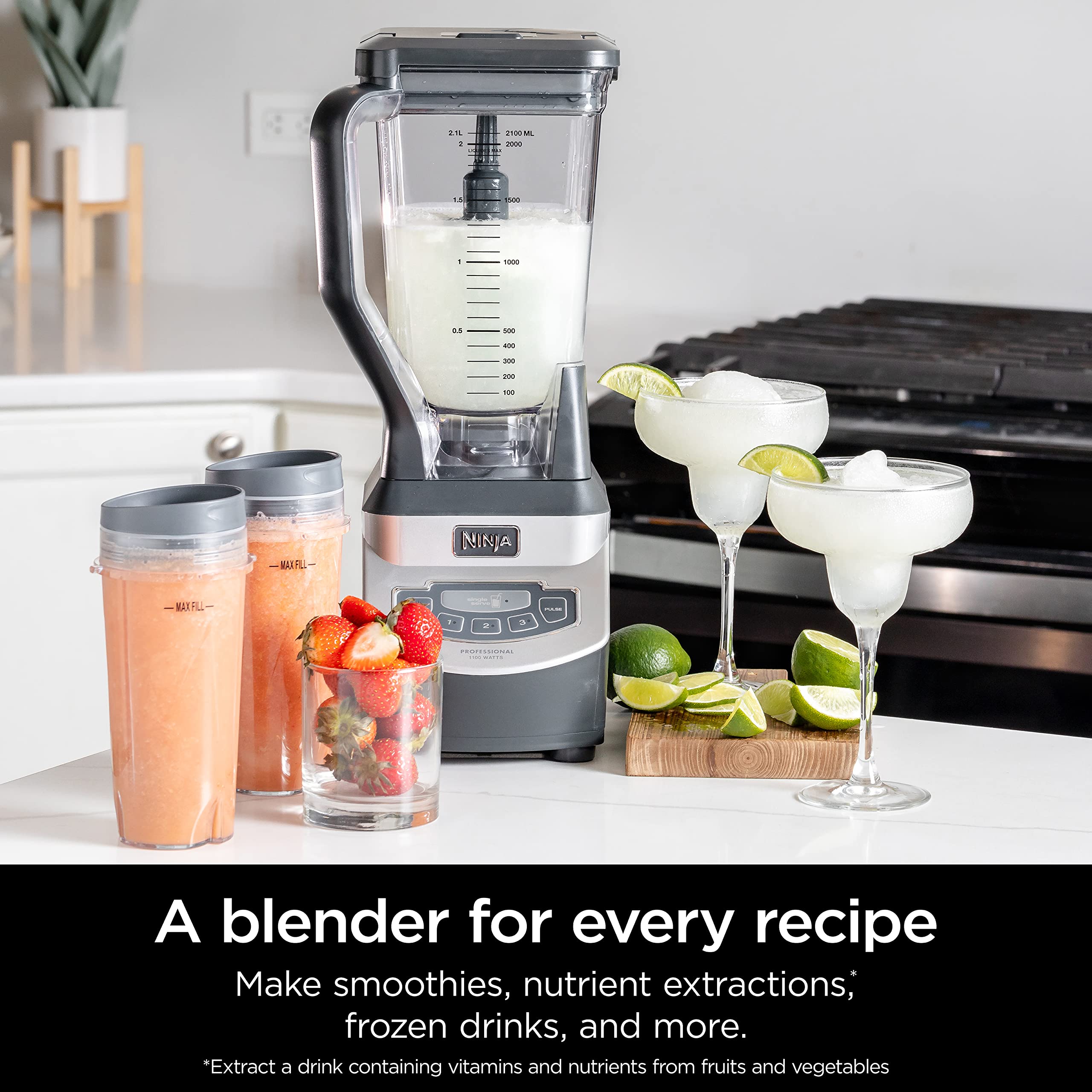 Ninja BL660 Professional 1100-Watt Blender for Smoothies, Frozen Drinks & Food Processing - 72oz Pitcher with 2 To-Go Cups - Perfect for Healthy Smoothies, Meal Prep & Kitchen Blending (Gray)