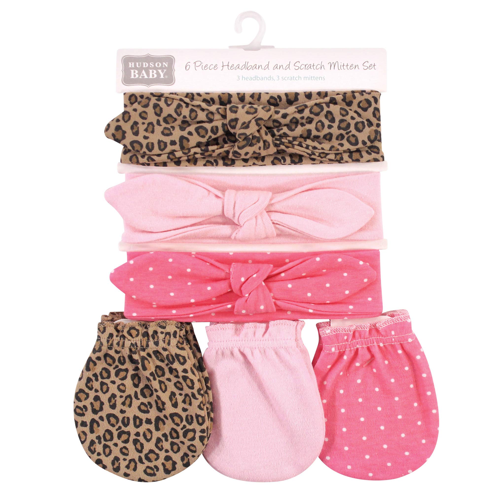 Hudson Baby Girls Cotton Headband & Mittens Set for Newborns