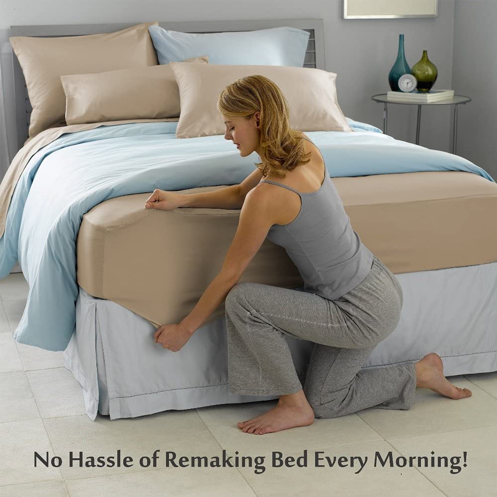 4PCs Full Size Sheet Set - 800 Thread Count Long Staple Cotton, Soft Sateen Weave, Light Blue Bed Sheets with 16