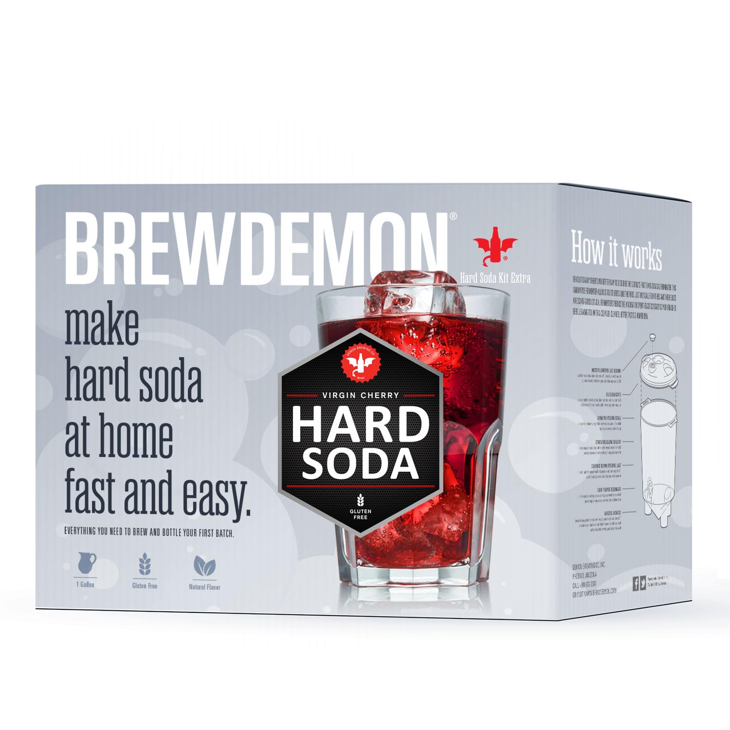 BrewDemon 1 Gallon Hard Soda Brewing Kit with Conical Fermenter & Bottles - Sediment-Free Virgin Cherry Flavor for Home Brewing - Perfect for Parties, Gifts & DIY Beverage Making