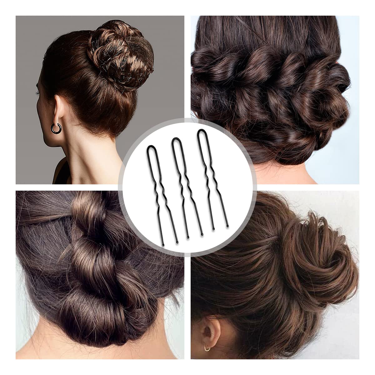 100 PCS U-Shaped Invisible Hair Clips - Heavy Duty Crinkled Hairpins for Women, Ballet Bun & Updos - Black Hair Grips (2.4 Inch) - Perfect for Daily Styling, Workouts & Professional Dancers