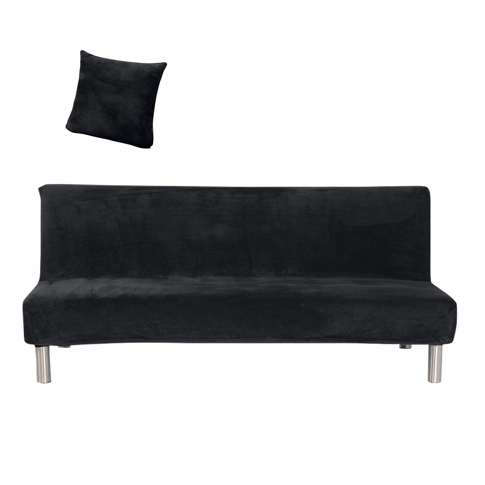 Stretch Armless Sofa Slipcover - Elastic Spandex Sofa Bed Cover Protector, Modern Simple Folding Couch Shield for Futon (Black) | Perfect for Living Room, Bedroom, Dorm & Apartment Furniture Protection