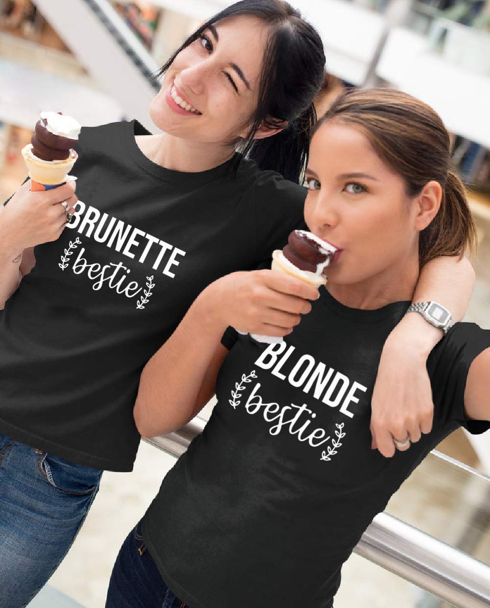 Best Friends Matching T-Shirts for Women - Blonde & Brunette BFF Shirts for Sisters - Short Sleeve Cotton Tops for Casual Wear & Gift Giving