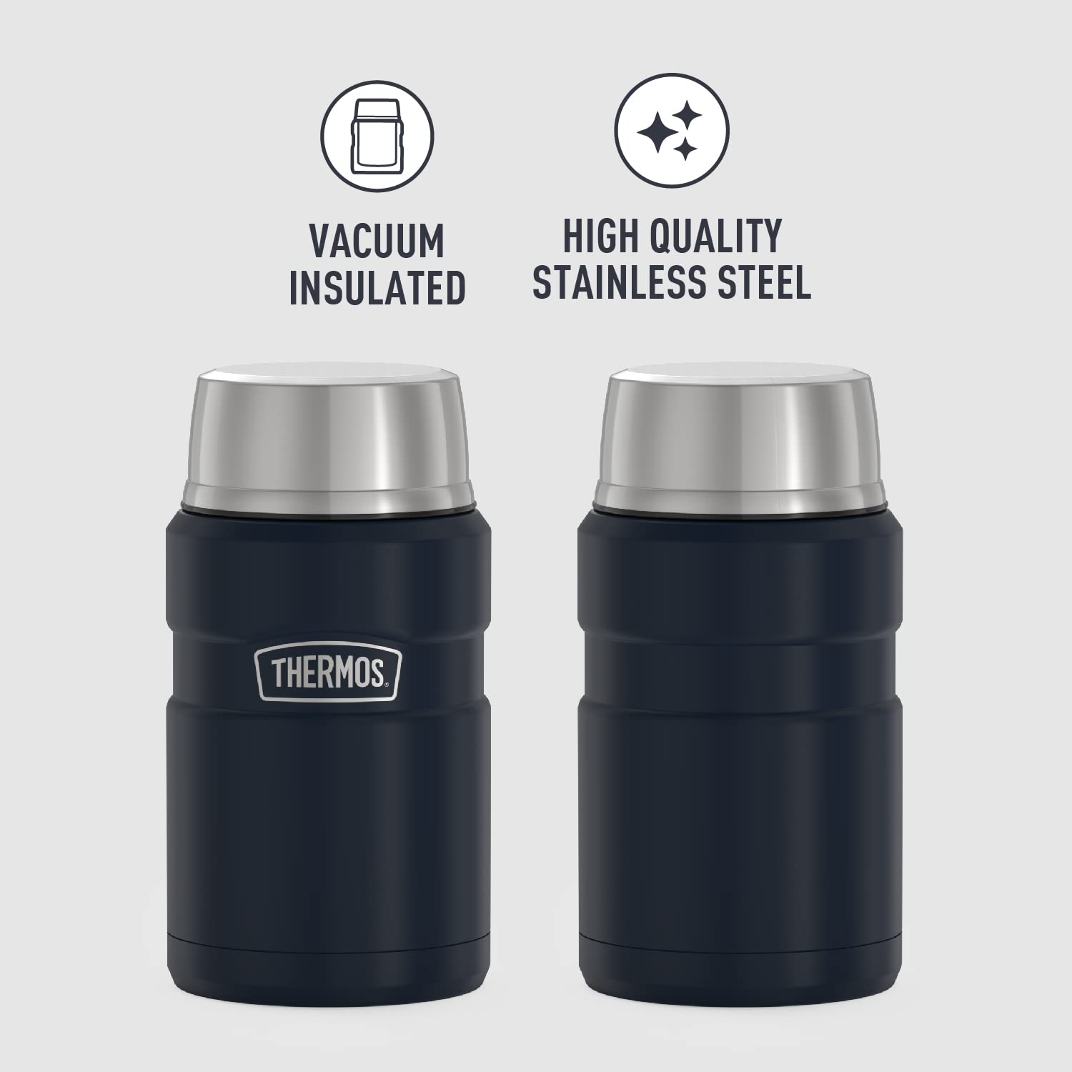 THERMOS Stainless King Vacuum-Insulated Food Jar - 24oz Leak-Proof Thermos for Hot & Cold Meals - Midnight Blue - Perfect for Lunch, Camping & Office Use