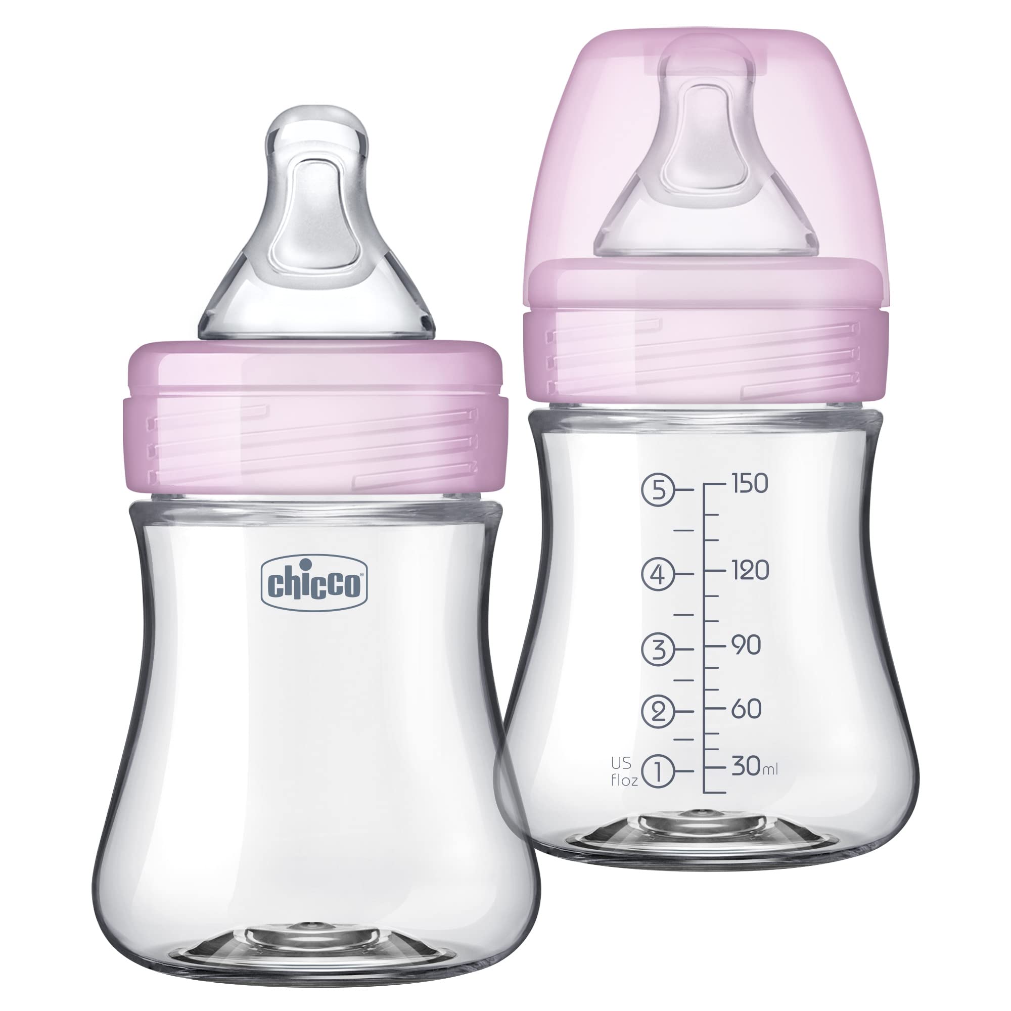 Chicco Duo 5oz Hybrid Baby Bottle - BPA-Free Glass Inner & Plastic Outer | Dishwasher, Bottle Warmer & Sterilizer Safe | Intui-Latch Nipple | Clear/Grey 2-Pack | Perfect for Breastfeeding, Formula Feeding & On-the-Go Use