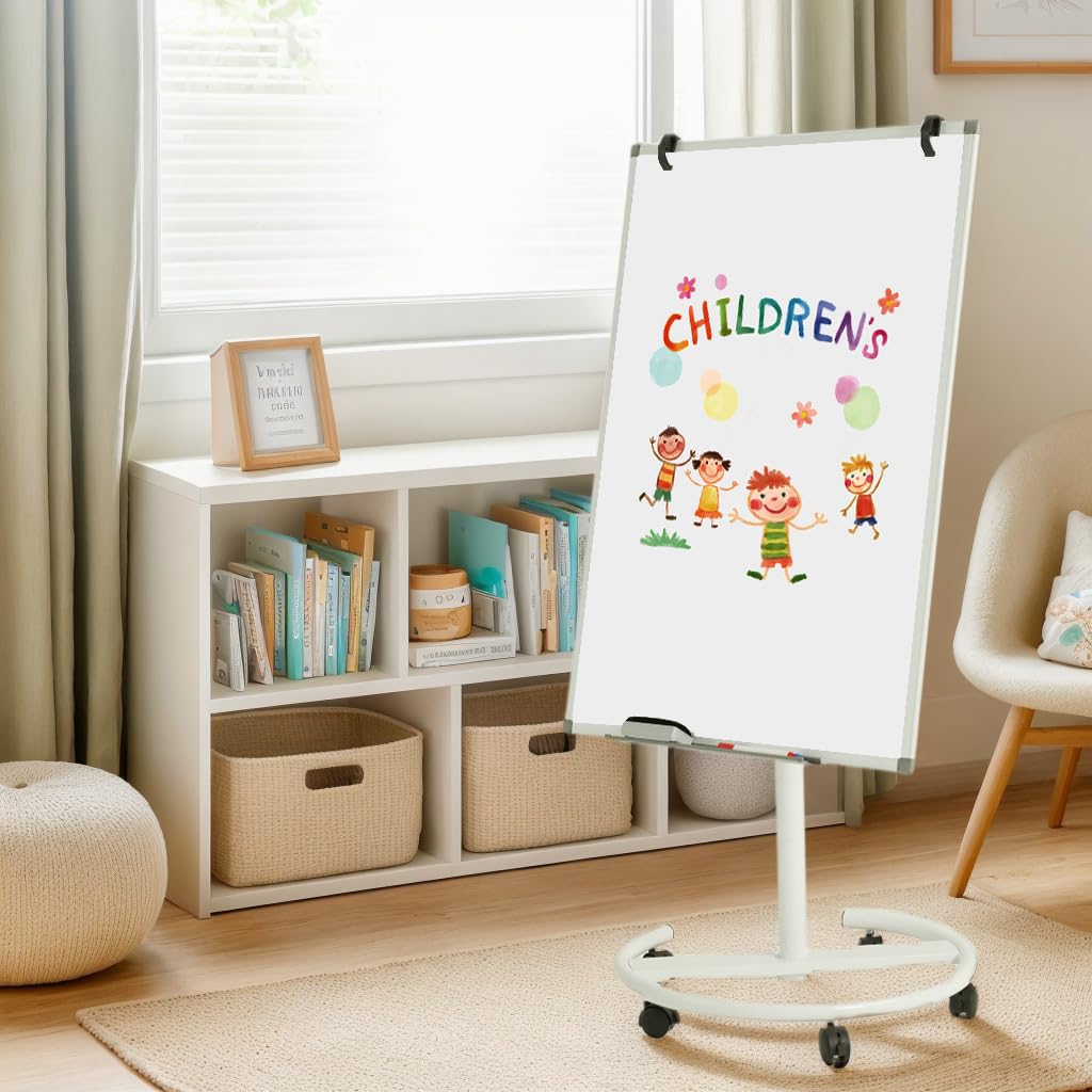 Adjustable Magnetic Dry Erase Board 36x24 Inches - Portable Whiteboard Stand with Easel & 25-Sheet Paper Pad - Vertical Hanging Whiteboard for Office, Classroom, Home (White Frame)