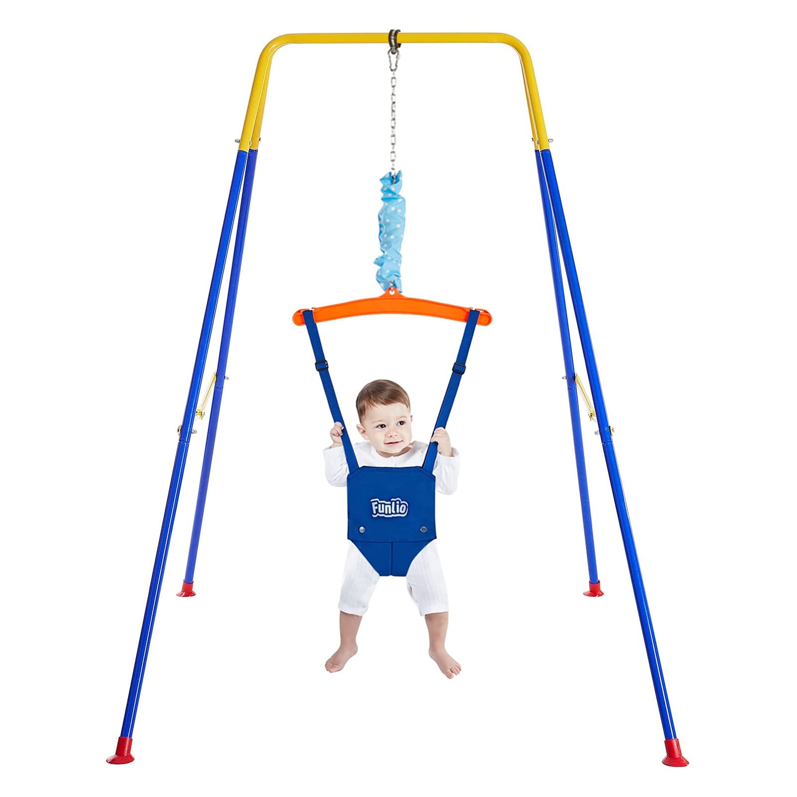 **FUNLIO Baby Jumper with Stand for 6-24 Months – Adjustable Infant Jumper for Boys & Girls – Indoor & Outdoor Play – Easy Assembly & Storage – Perfect for Playtime & Developmental Activities**