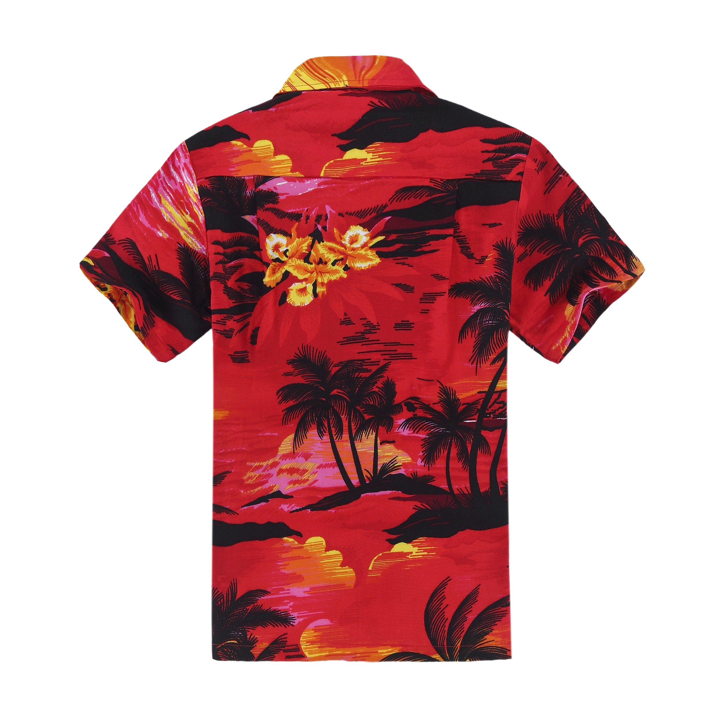 Stylish Boys Hawaiian Shirt & Cabana Set - Red Sunset Tropical Print - Perfect for Beach Vacations, Summer Parties & Poolside Fun