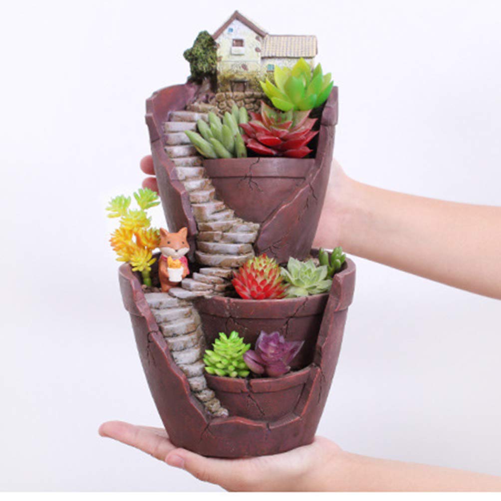 BESPORTBLE Small Succulent Pot - Double Layer Sky Garden Planter with Miniature House Design - Cactus & Succulent Planters for Home, Office Decor - Perfect for Windowsills, Desks & Gift Giving