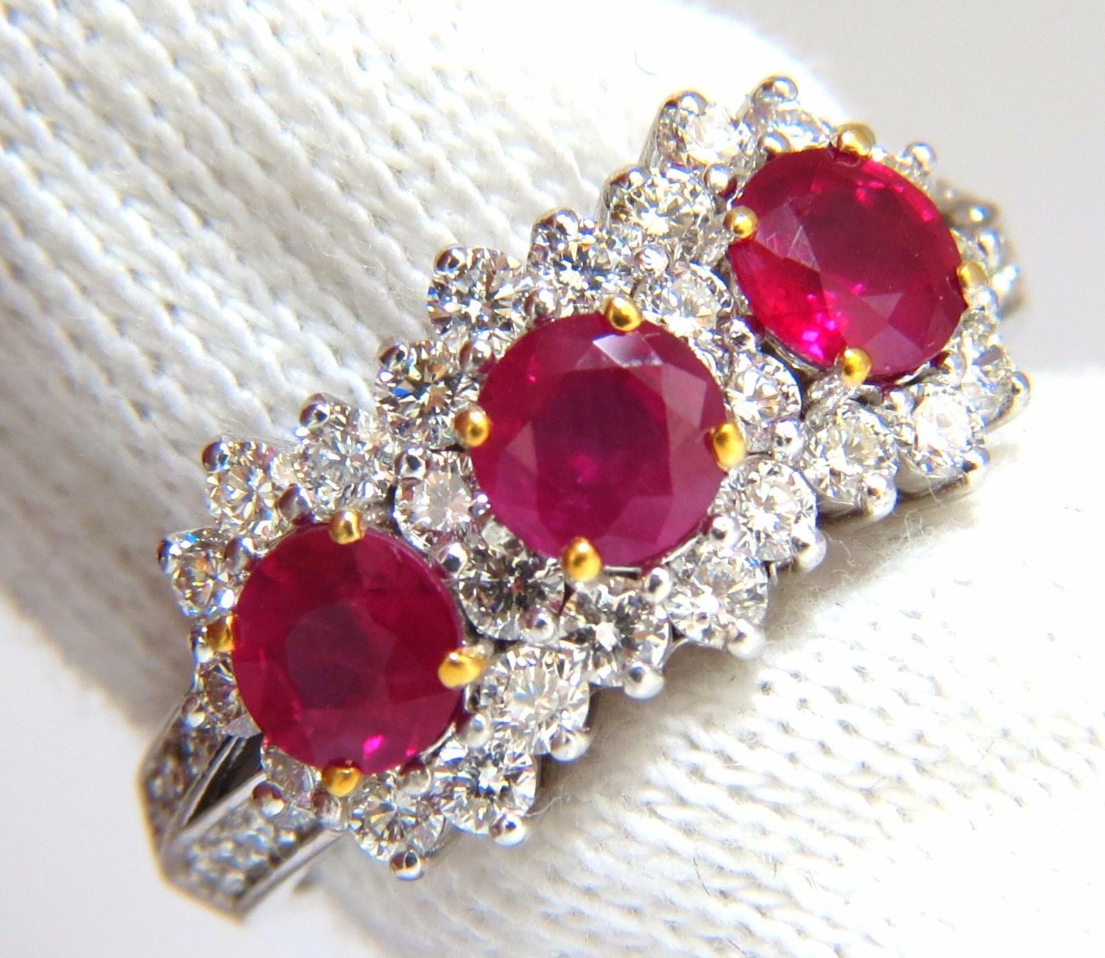 2.52ct Natural Vivid Red Ruby & Diamond Ring in 14K Gold - Three Stone Halo Engagement Ring for Women, Perfect for Anniversary, Wedding & Special Occasions