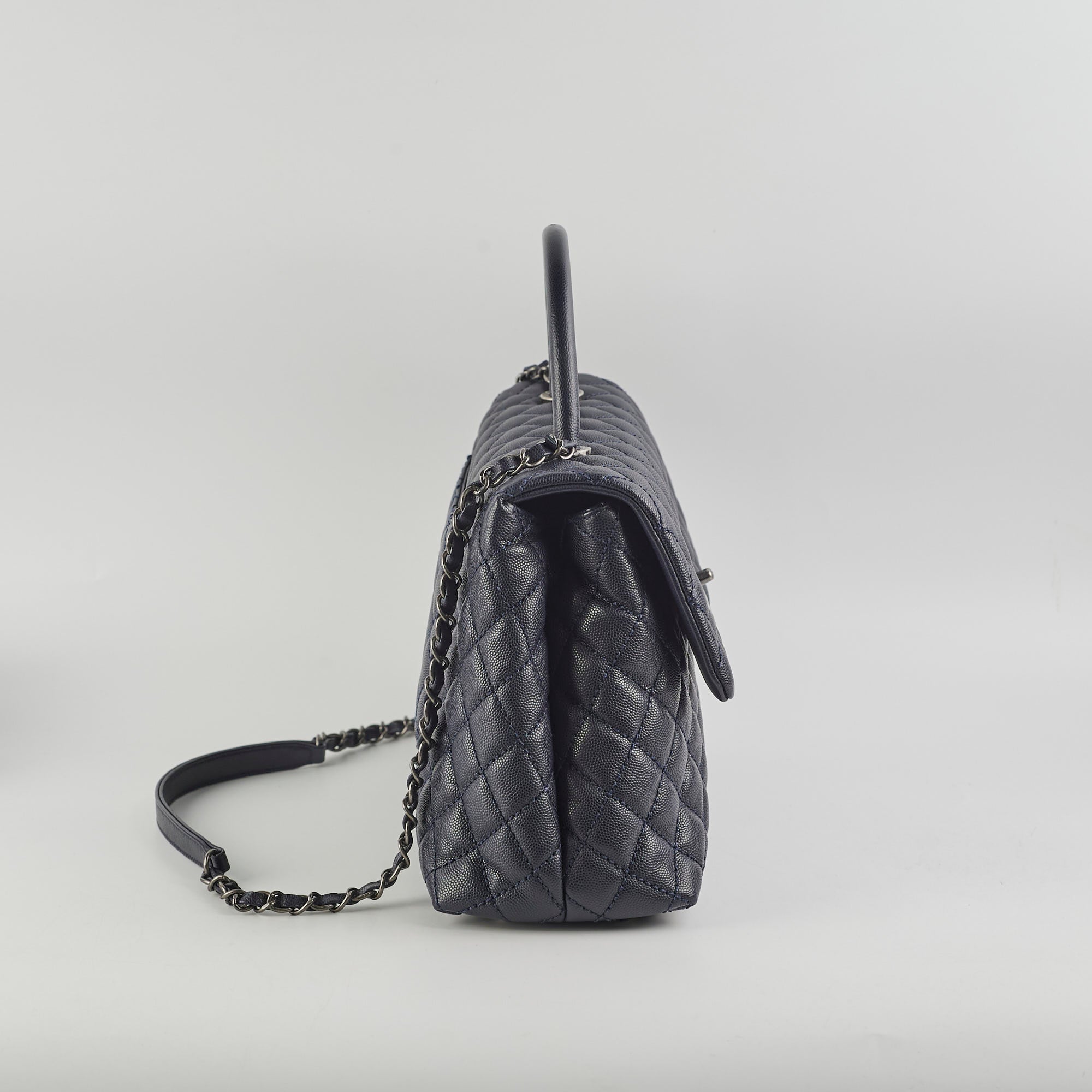 Chanel Caviar Leather Large Coco Handle Bag in Navy Blue - 21 Series | Luxury Designer Handbag for Women, Perfect for Work, Evening Events & Special Occasions