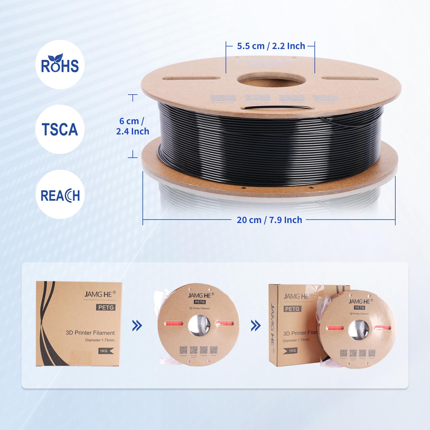 Premium PETG Filament 1.75mm 1KG Spool for 3D Printers - High Precision +/-0.02mm, 10-Pack Black - Ideal for Functional Prototypes, Cosplay Props & DIY Projects