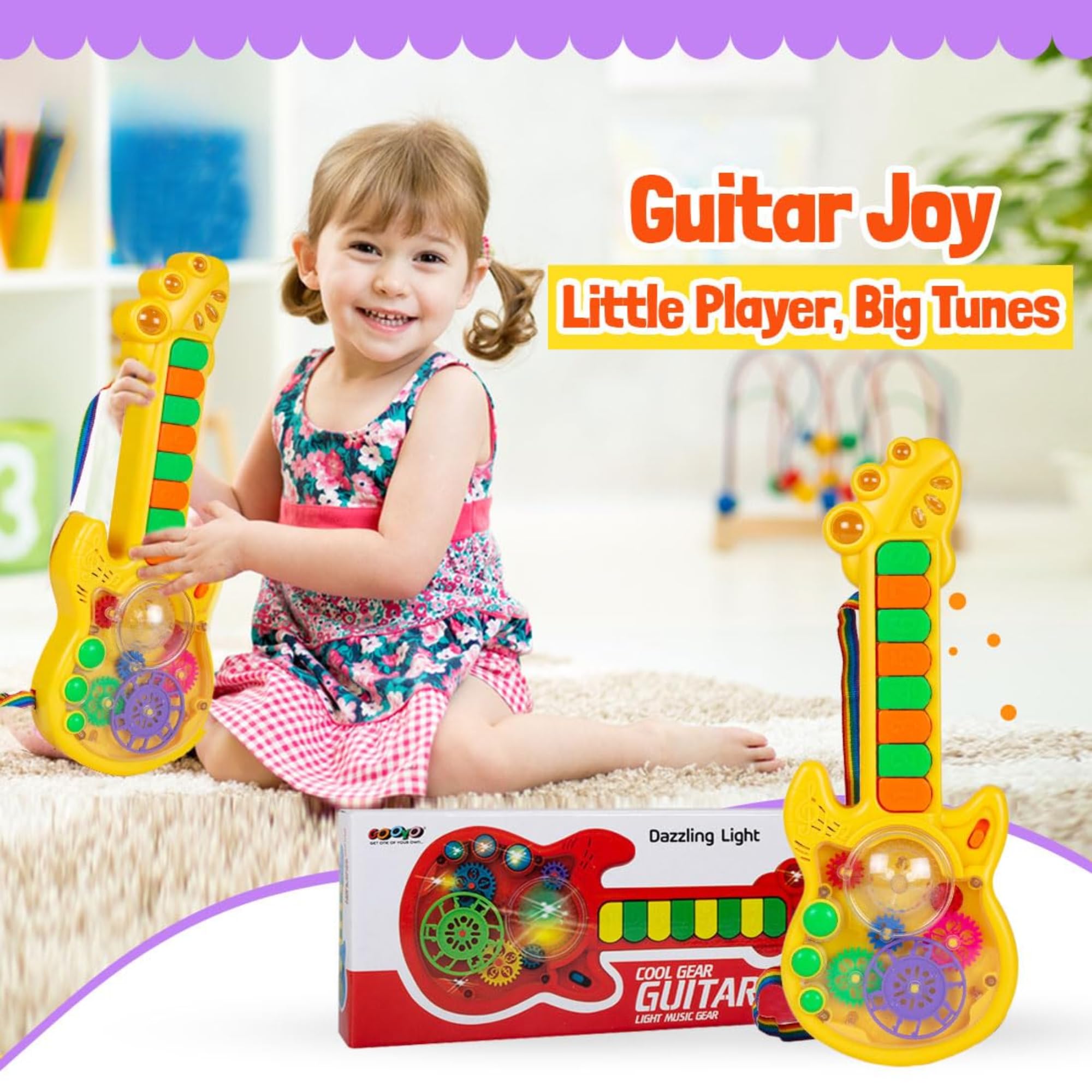 Kid Kraze® Battery Operated Musical Toy Guitar with 8 Keys, 3D Gears & LED Light Effects - Best Gift for Kids, Toddlers, Boys & Girls - Perfect for Birthday Parties, Music Learning & Pretend Play