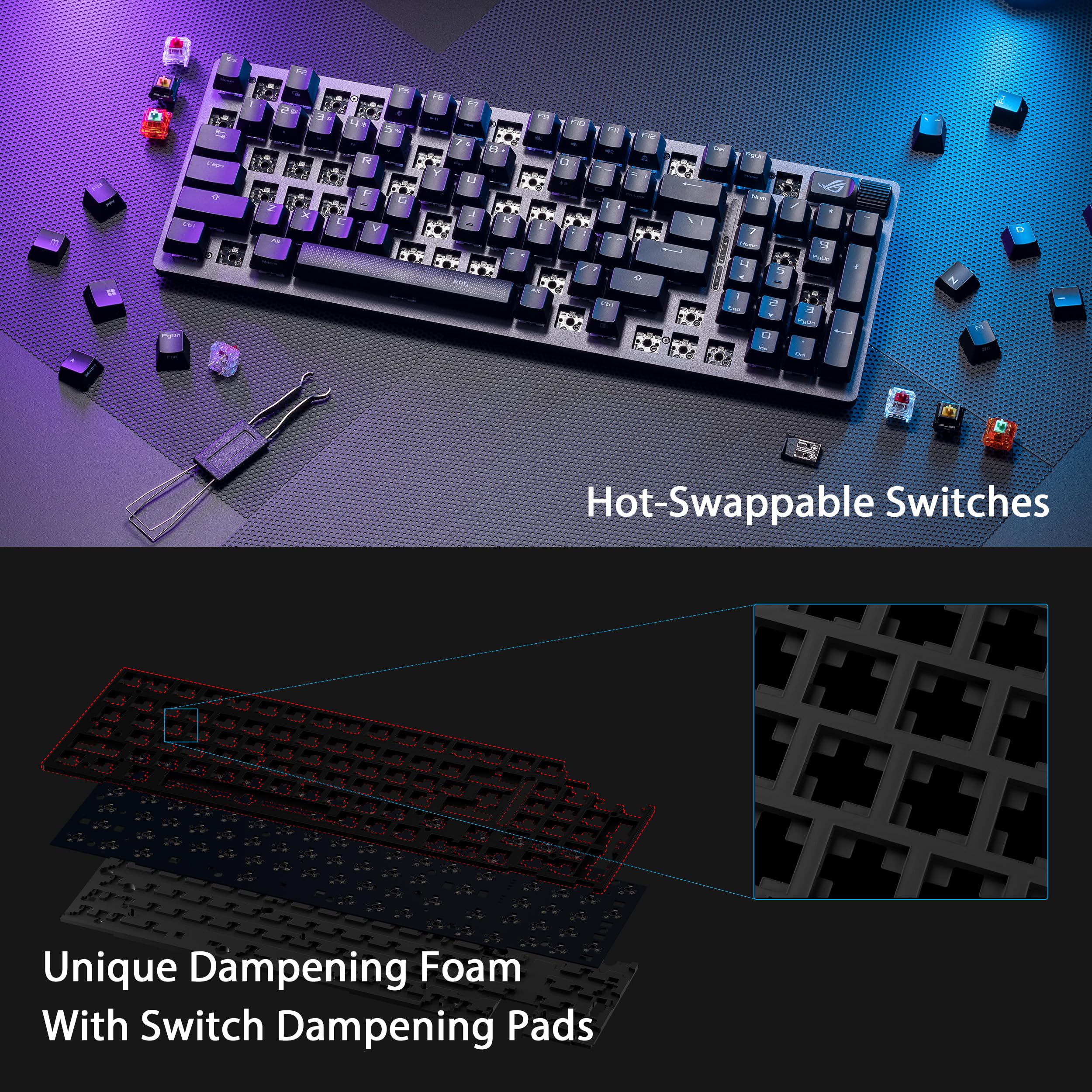 ASUS ROG Strix Scope II 96 Wireless Mechanical Gaming Keyboard - ROG NX Switches, Wrist Rest, 2.4GHz/Bluetooth/Wired, Omni Receiver, Aura Sync RGB (German QWERTZ Layout) - Perfect for PC Gaming, Esports & Office Work