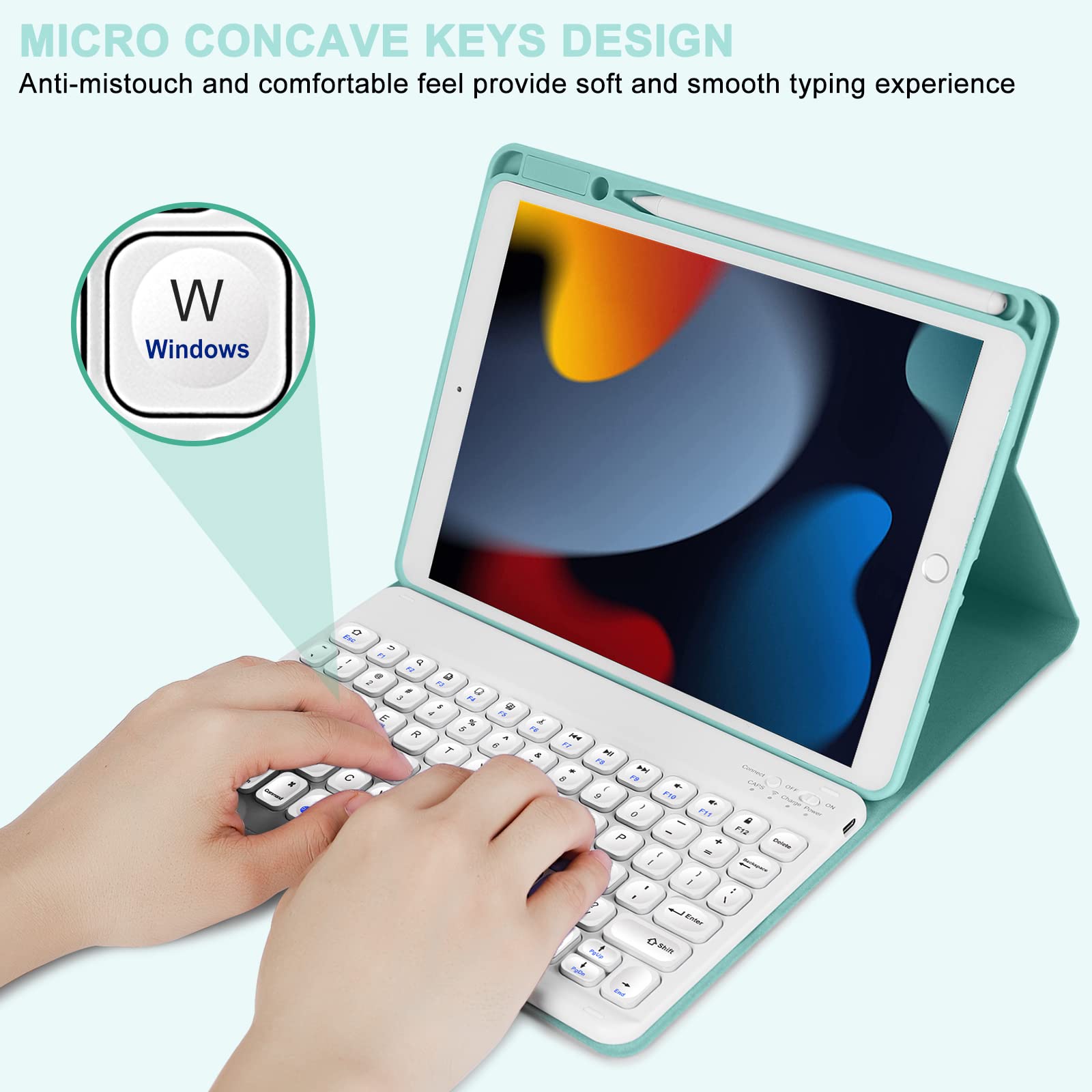 Premium iPad 10.2 Case with Bluetooth Keyboard - Compatible with iPad 9th/8th/7th Gen & iPad Air 3/iPad Pro 10.5 | Detachable Magnetic Protective Cover with Built-in Apple Pencil Holder | Mint Green | Perfect for Work, Study & Travel