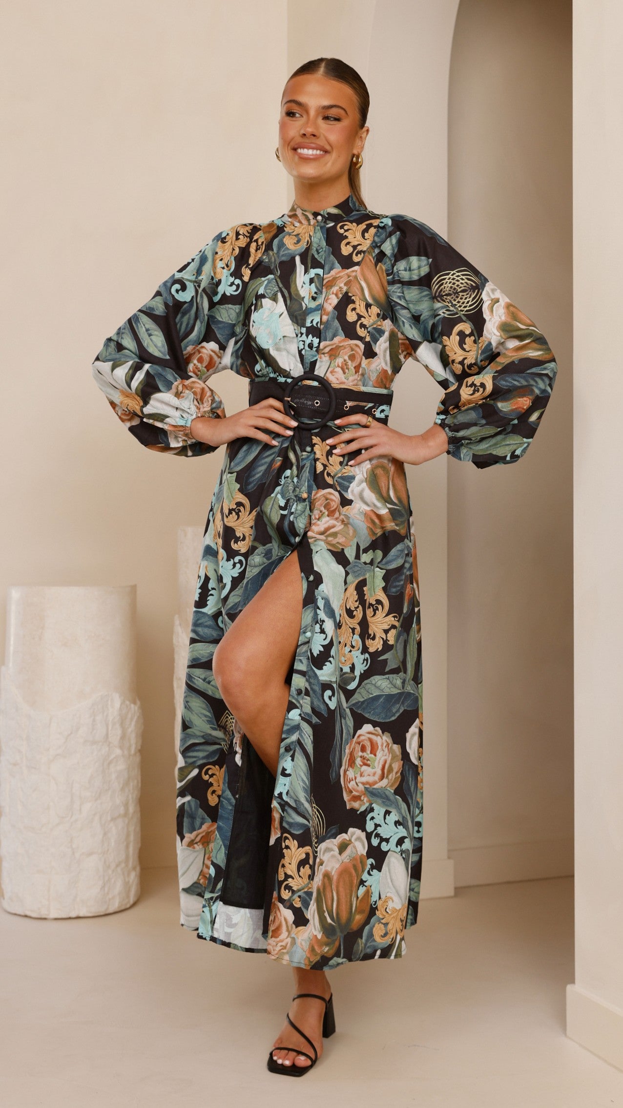 Carmal Long Sleeve Maxi Dress - Donatella Noir - Elegant Flowy Women's Evening Gown for Parties, Weddings & Special Occasions