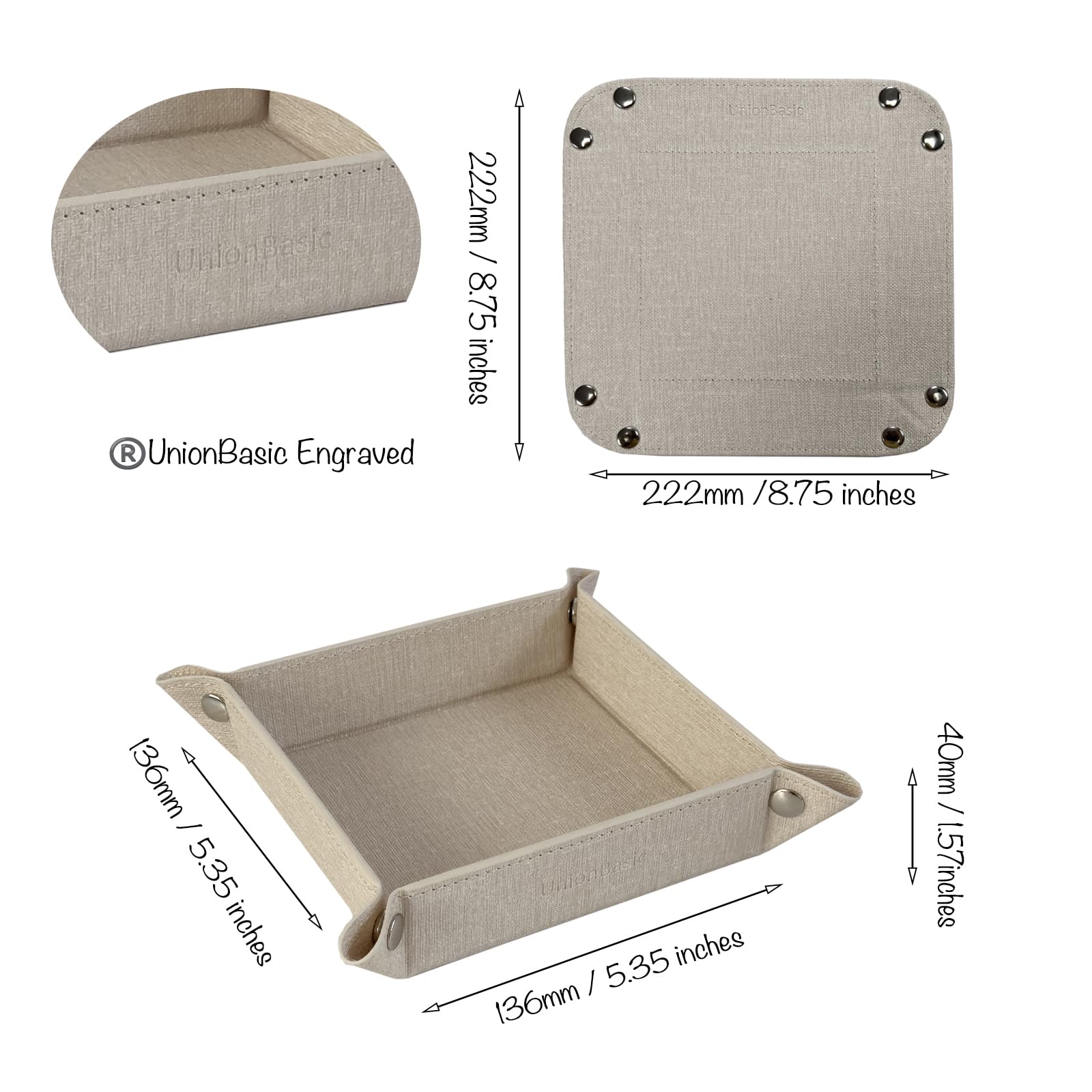 UnionBasic Valet Tray - Jewelry Organizer for Rings, Watches & Earrings | Entryway Catchall for Keys, Coins & Change | Nightstand & Bedside Organizer | Electronic Gadgets Tray | Beige | Perfect for Home Decor & Gift Giving