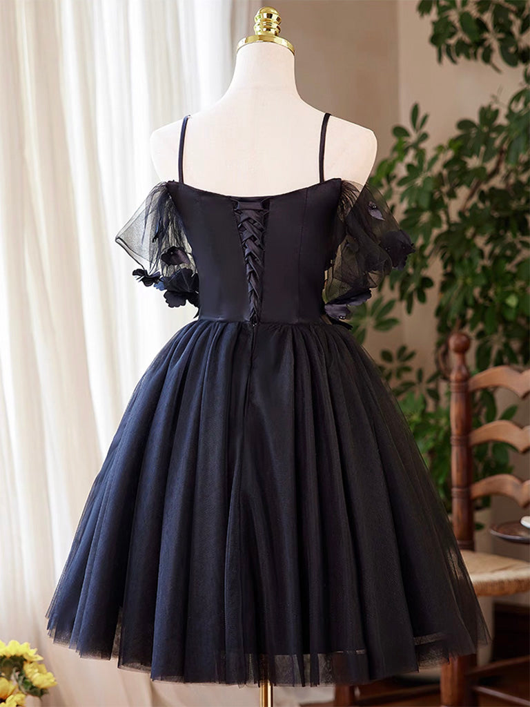 Elegant A-Line Sweetheart Neck Tulle Flower Black Short Prom Dress | Homecoming Party Dress | Perfect for Prom Night, Homecoming Dance & Formal Events