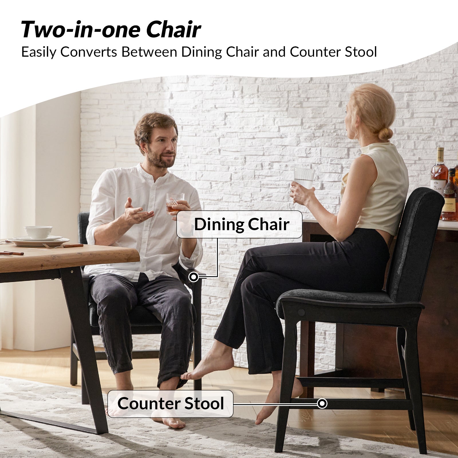 Modern Upholstered Counter Stool with Quick Shift to Dining Chair - Versatile Kitchen Island, Bar & Dining Room Seating for Home & Restaurant Use