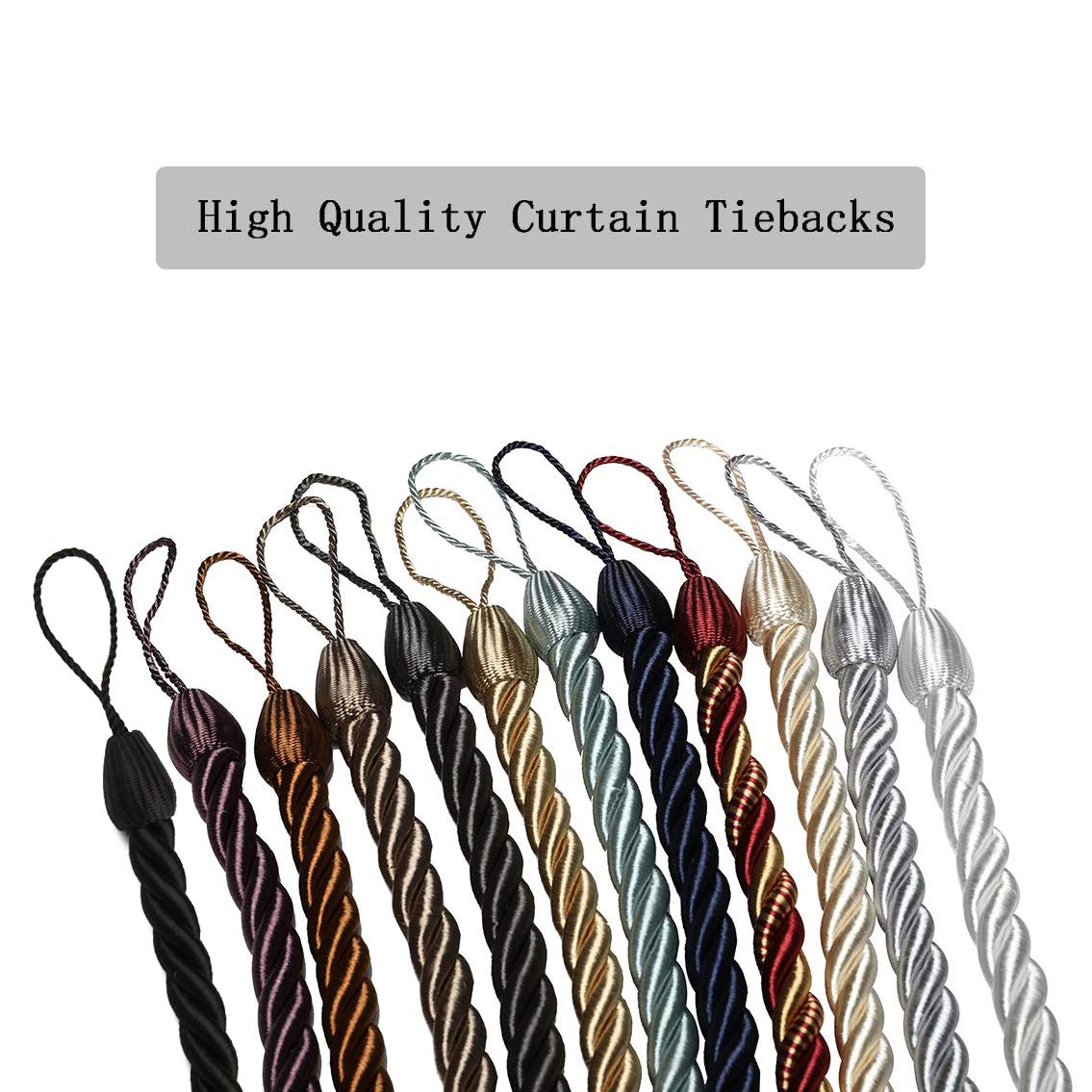 BEL AVENIR Handmade Curtain Tiebacks Ropes - 4 Pack Black Curtain Holdbacks for Living Room, Bedroom & Window Decor