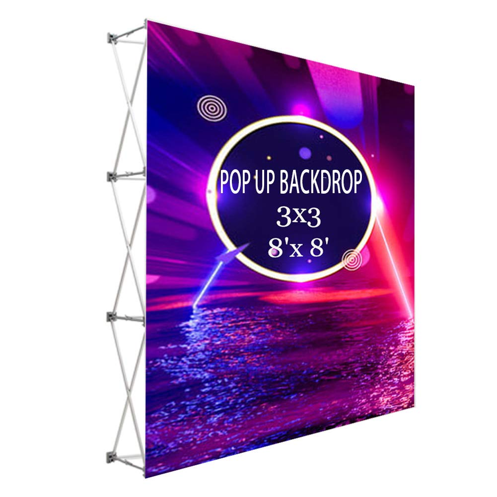 8'x8' Tension Fabric Pop Up Backdrop with Velcro Display Stand & Carrying Bag - Portable Trade Show Booth for Events, Exhibitions & Photo Backdrops (3x3)