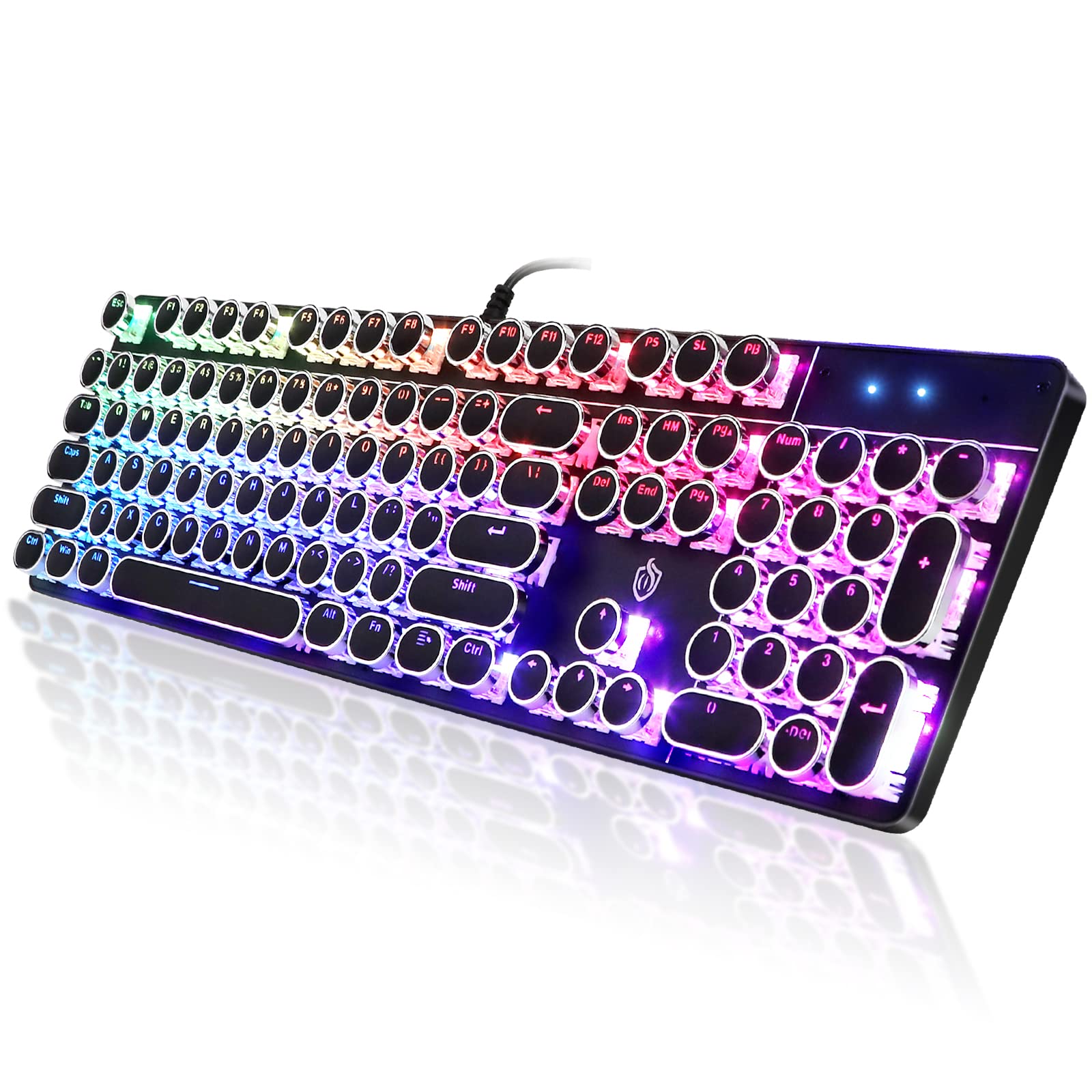 YSCP Retro Typewriter Style Mechanical Gaming Keyboard - RGB Backlit Wired Keyboard with Blue Switches, Round Keycaps (104 Keys) - Perfect for Typing, Gaming & Office Work