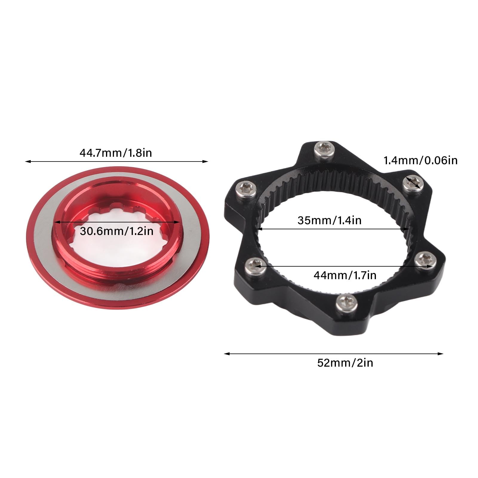 VGEBY Center Lock Hub Adapter 6 Bolt Disc Rotor Set (Red+Black) - for Bike & Motorcycle Upgrades